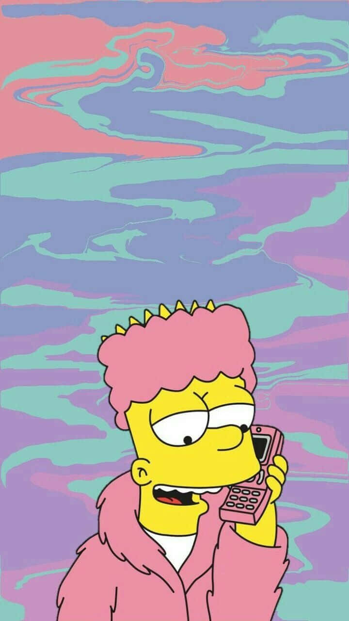 Bart Simpson In A Pink Robe Trippy Background