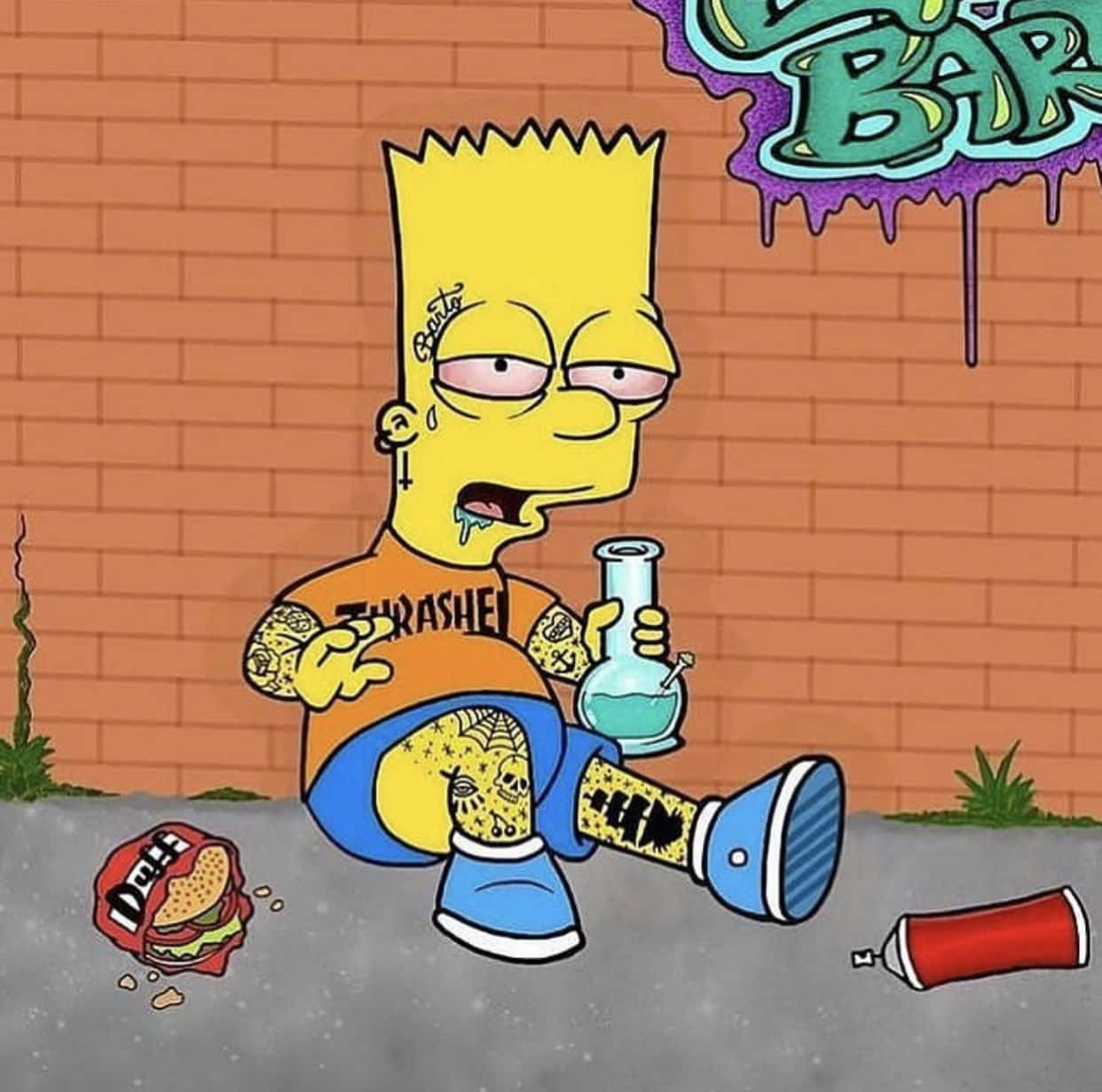 Bart Simpson Relaxing With Weed Background