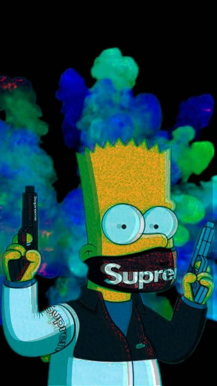 Bart Simpson With A Gun Trippy Background
