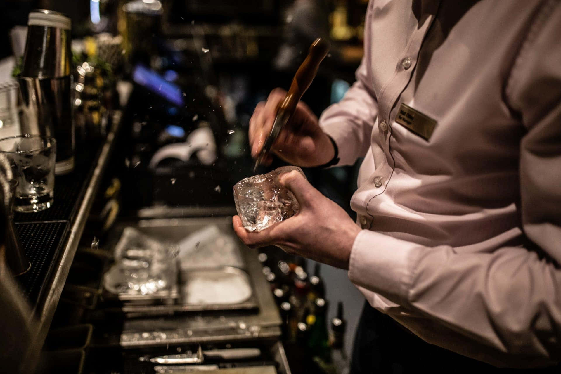 Bartender Carving Ice Cube