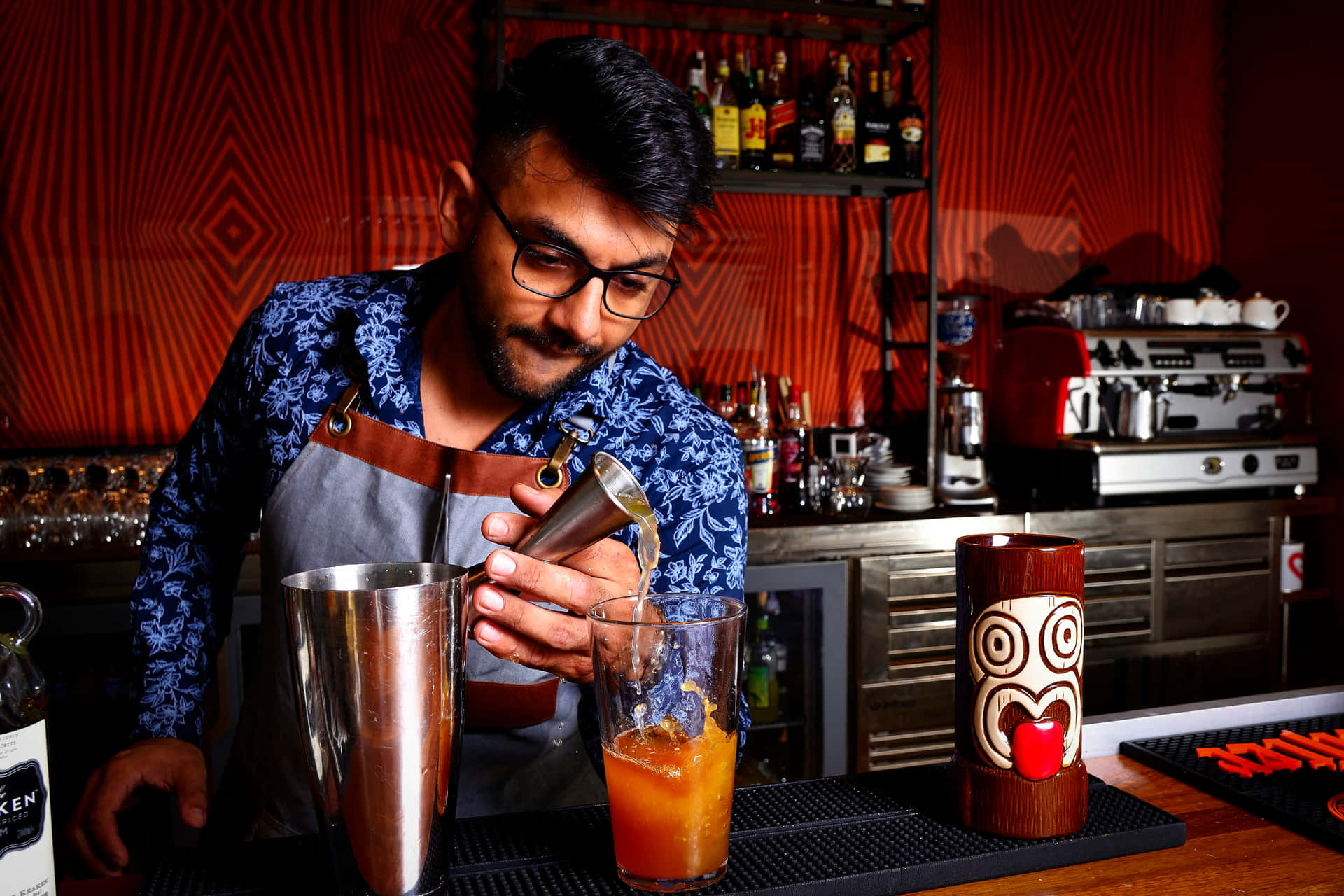 Bartender Crafting Cocktail Background