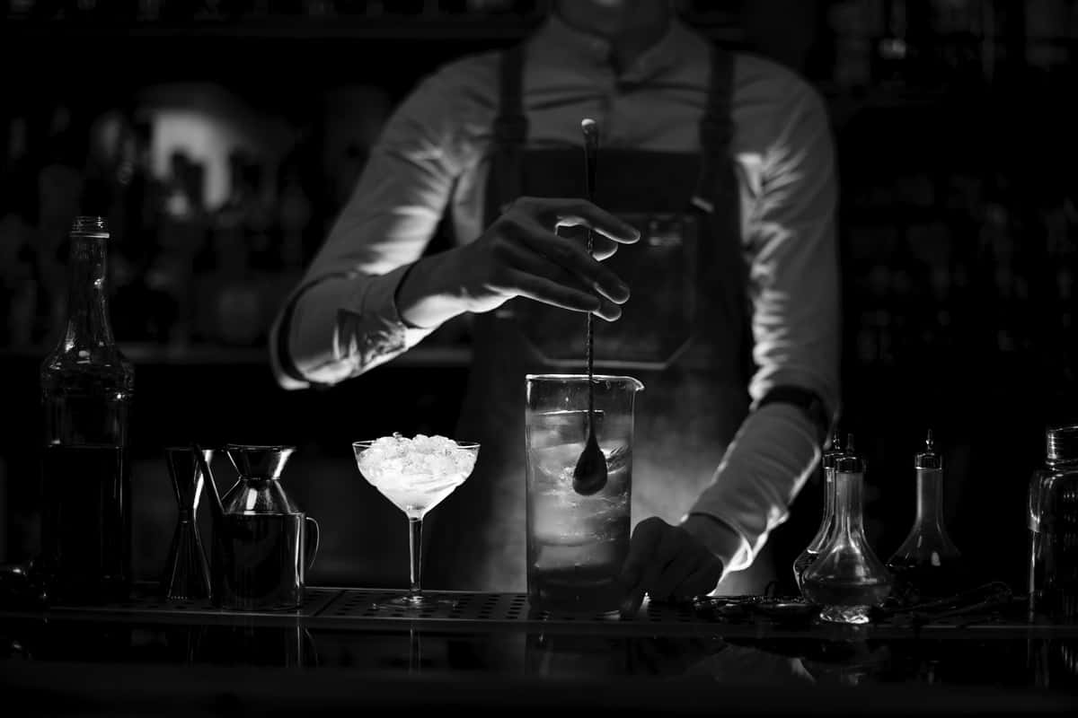 Bartender Mixing Cocktailin Monochrome