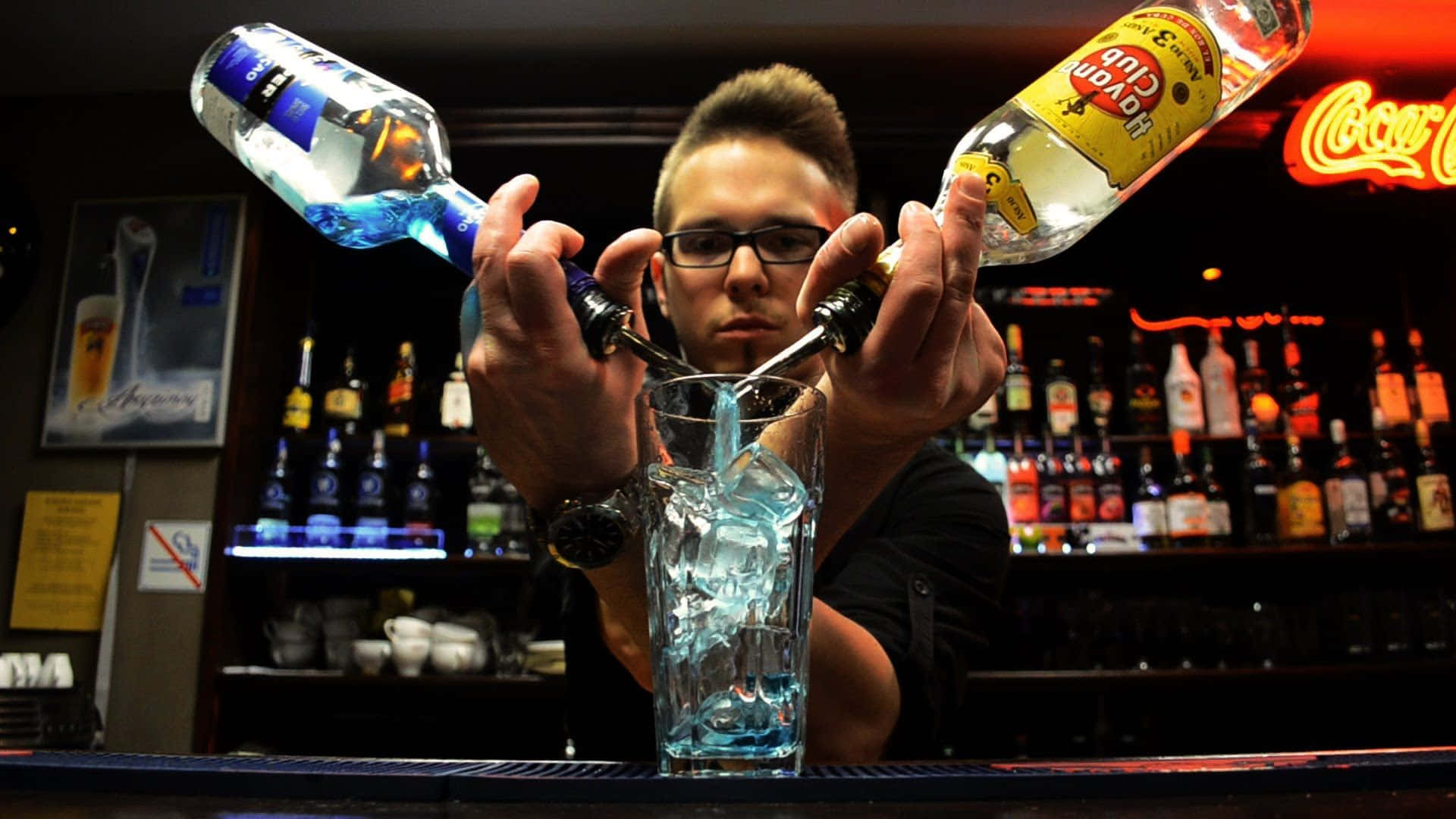 Bartender Performing Trick Pour Background