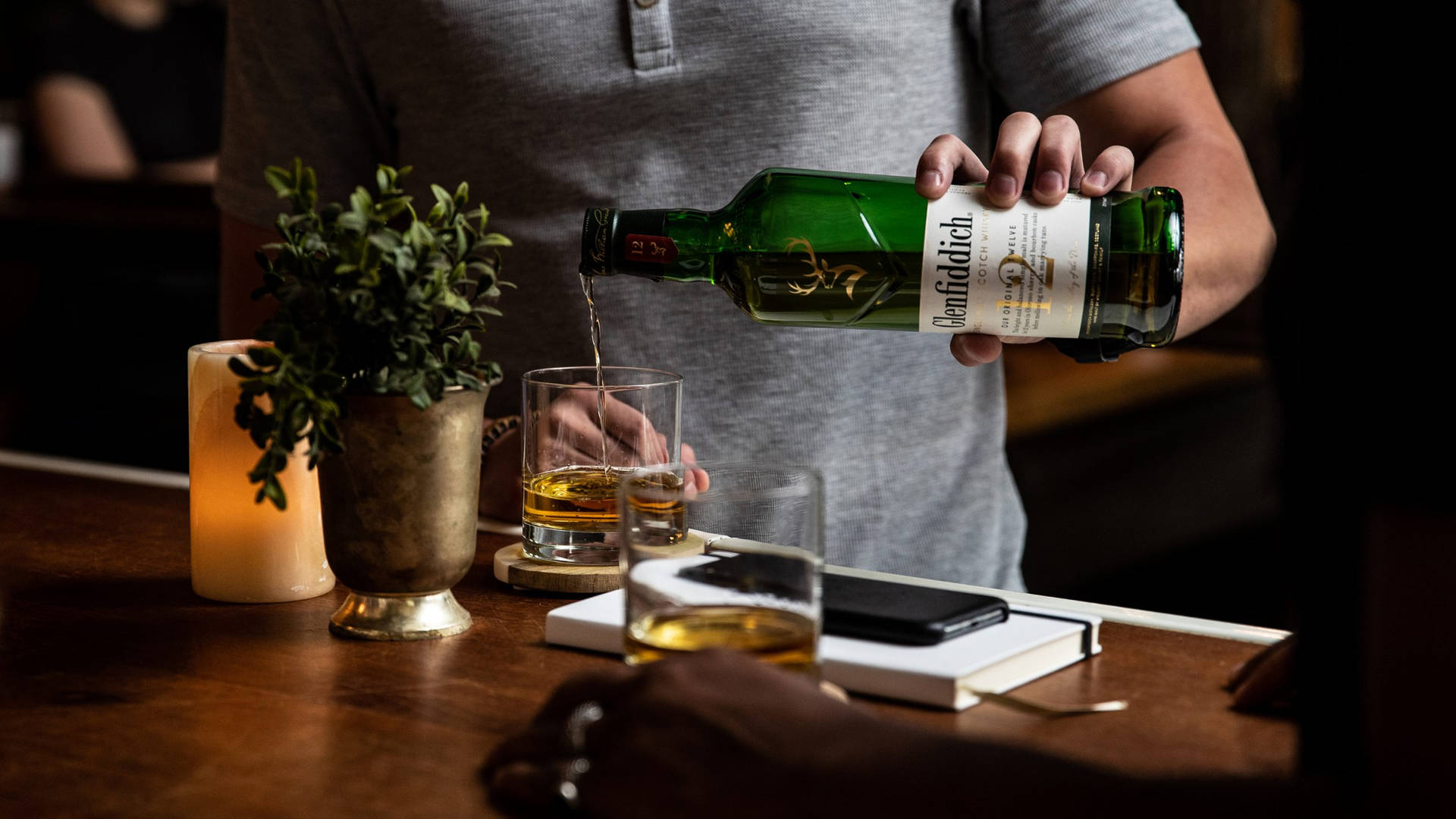 Bartender Pouring Glenfiddich 12-year-old Scotch Whiskey