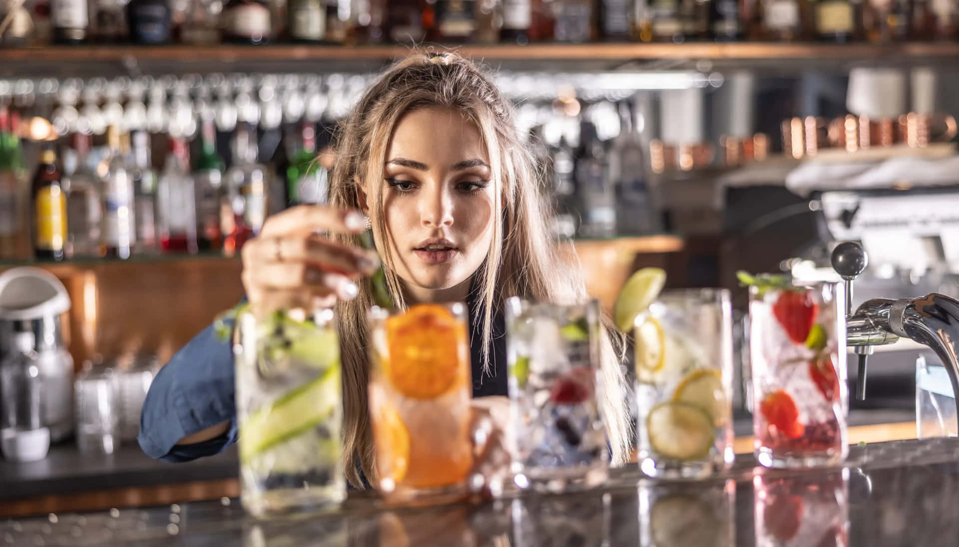 Bartender Preparing Fruit Cocktails Background