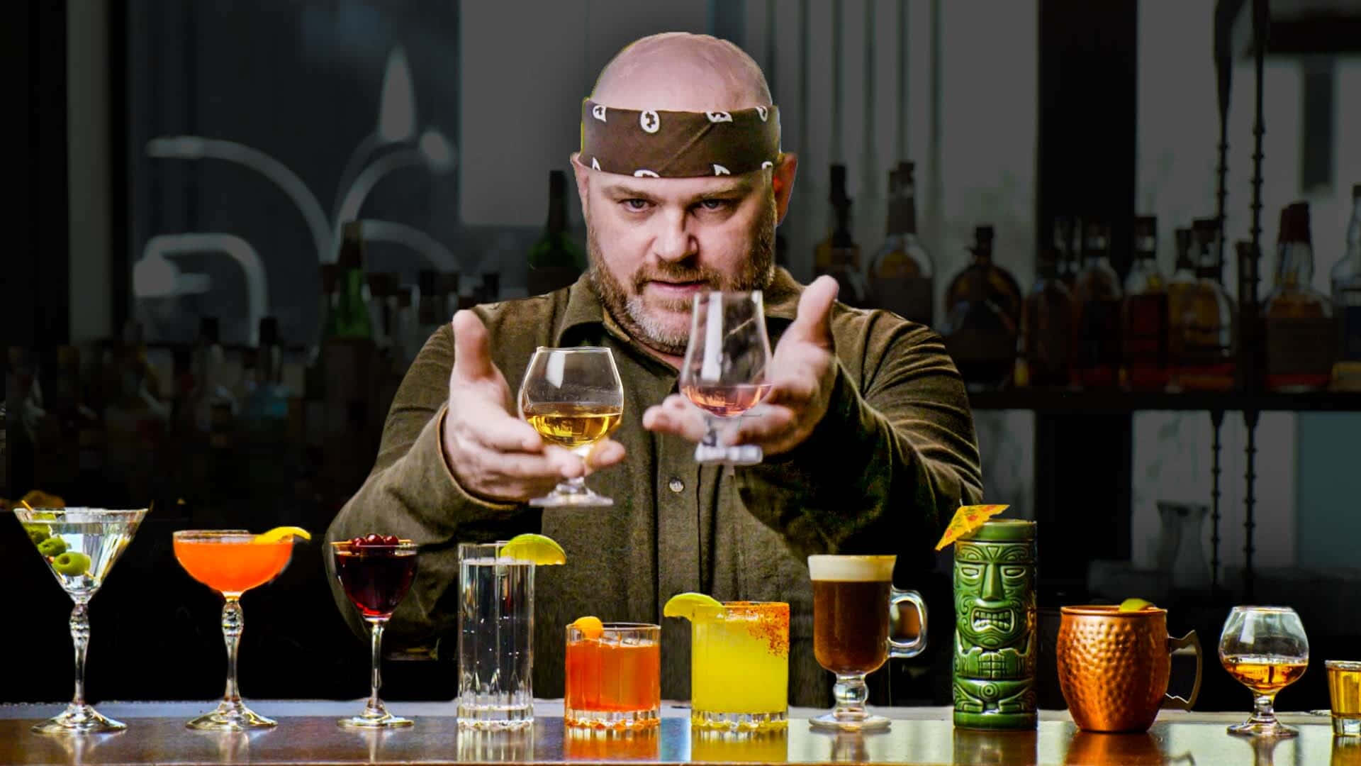 Bartender Presenting Cocktails Background