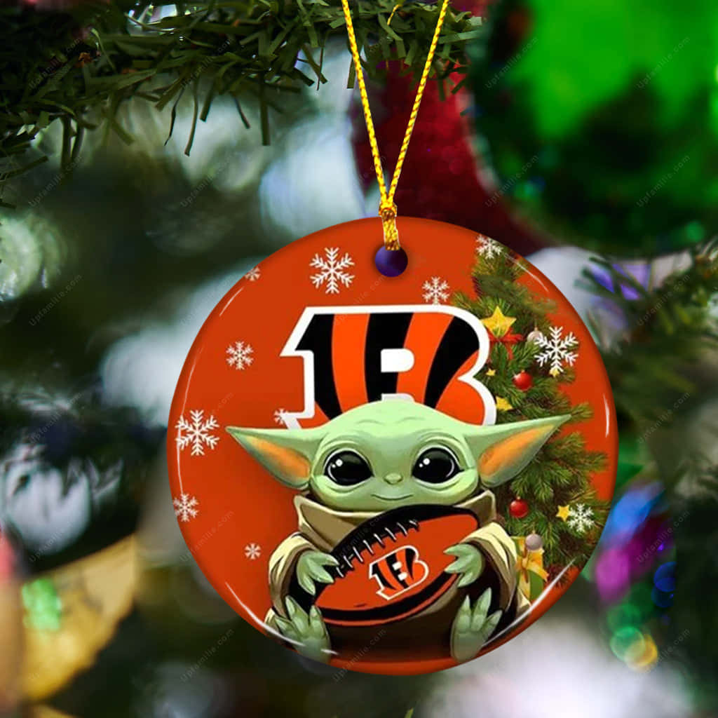 Baseball Baby Yoda Christmas Ornament Background