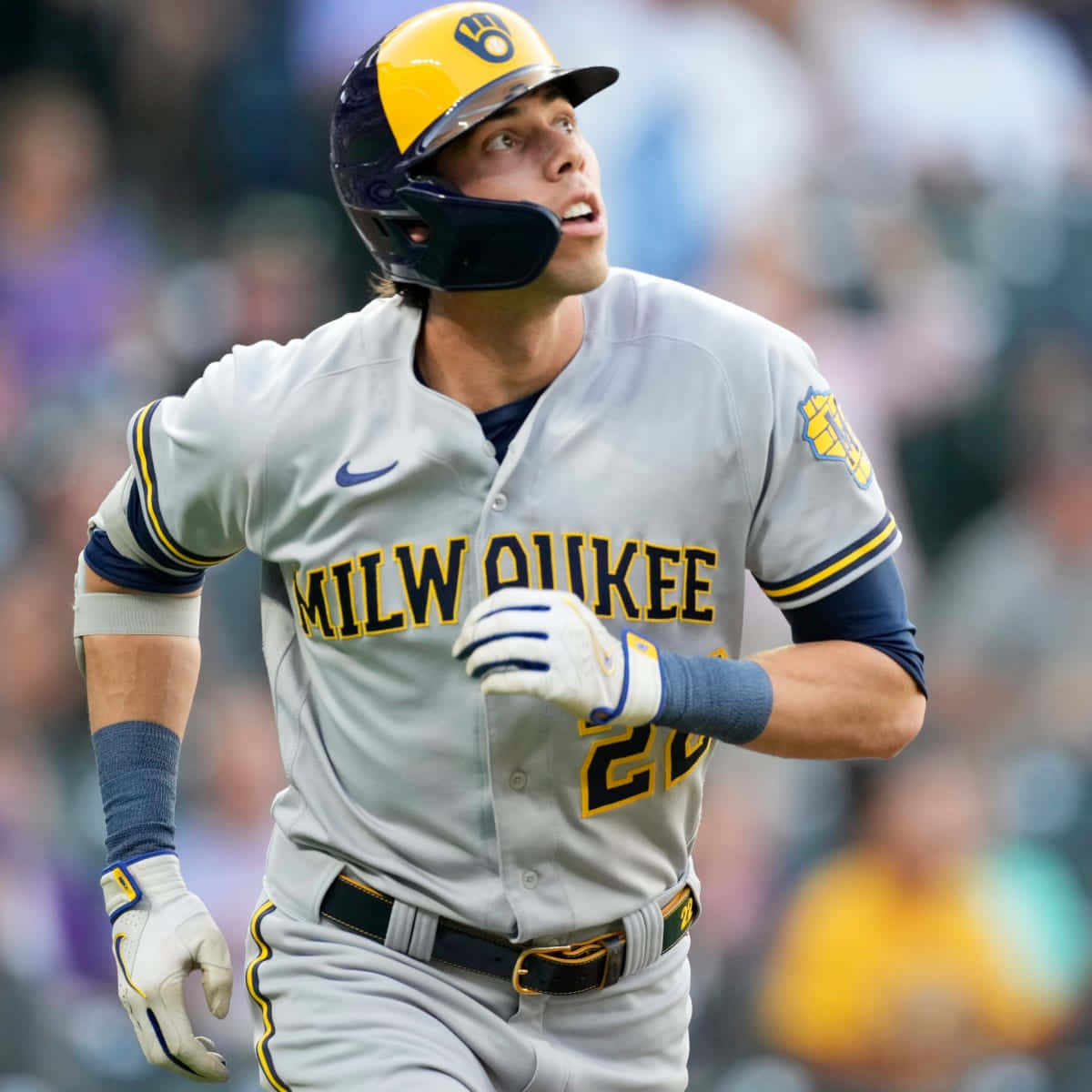 Baseball Player In Action Milwaukee Uniform Background