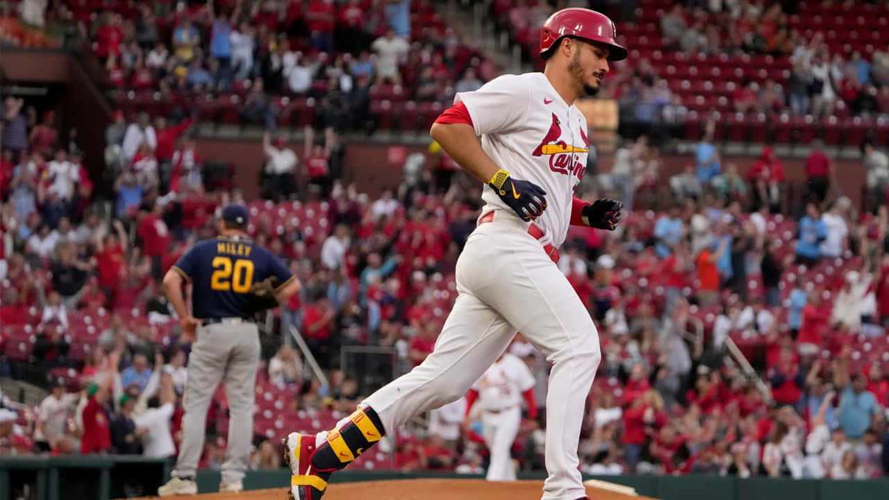 Baseball Player Running Bases Cardinals Game Background