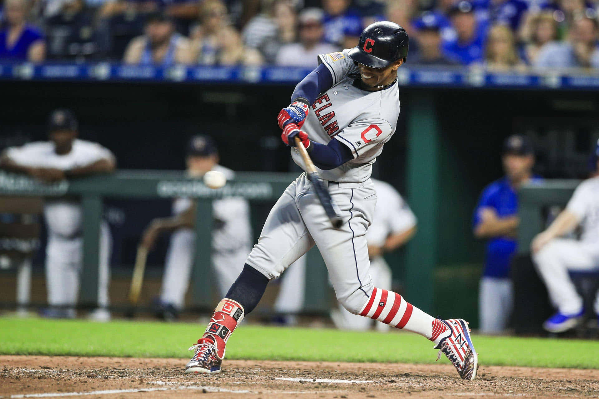 Baseball Player Swinging Bat Action Shot Background