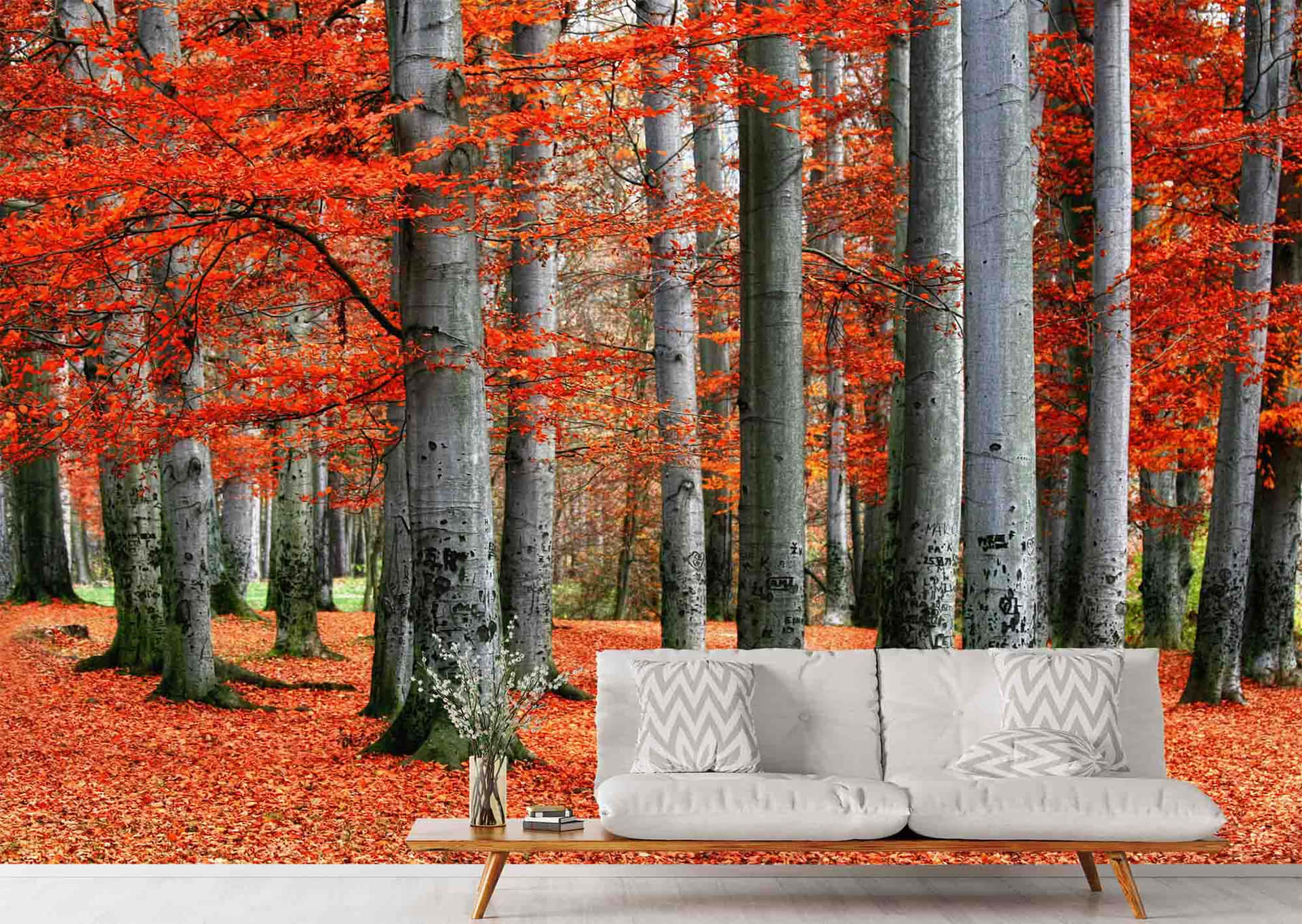 Bask In The Serene Beauty Of A Red Forest Background