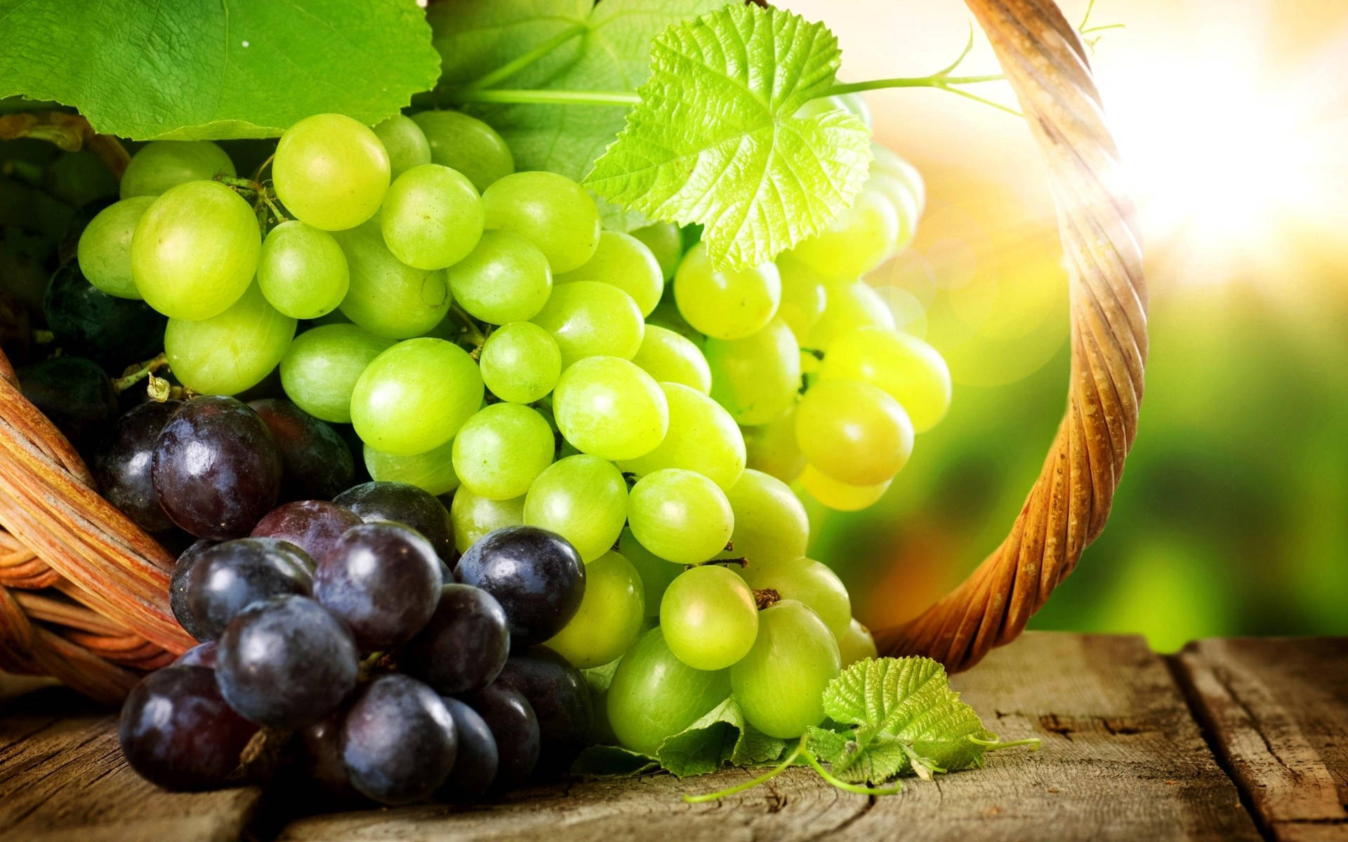 Basket Of Green And Purple Grapes