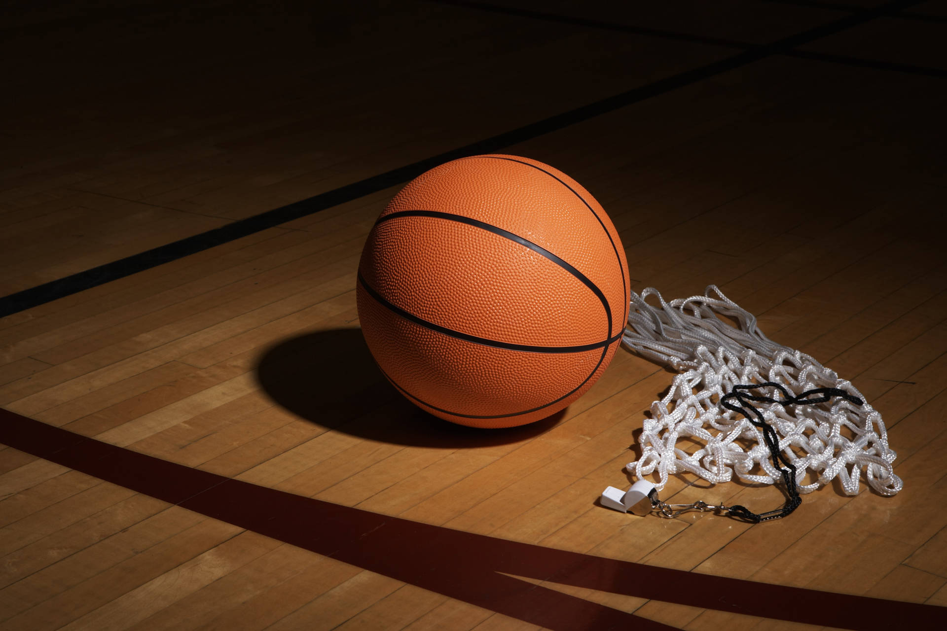 Basketball Ball With Whistle And Net Background