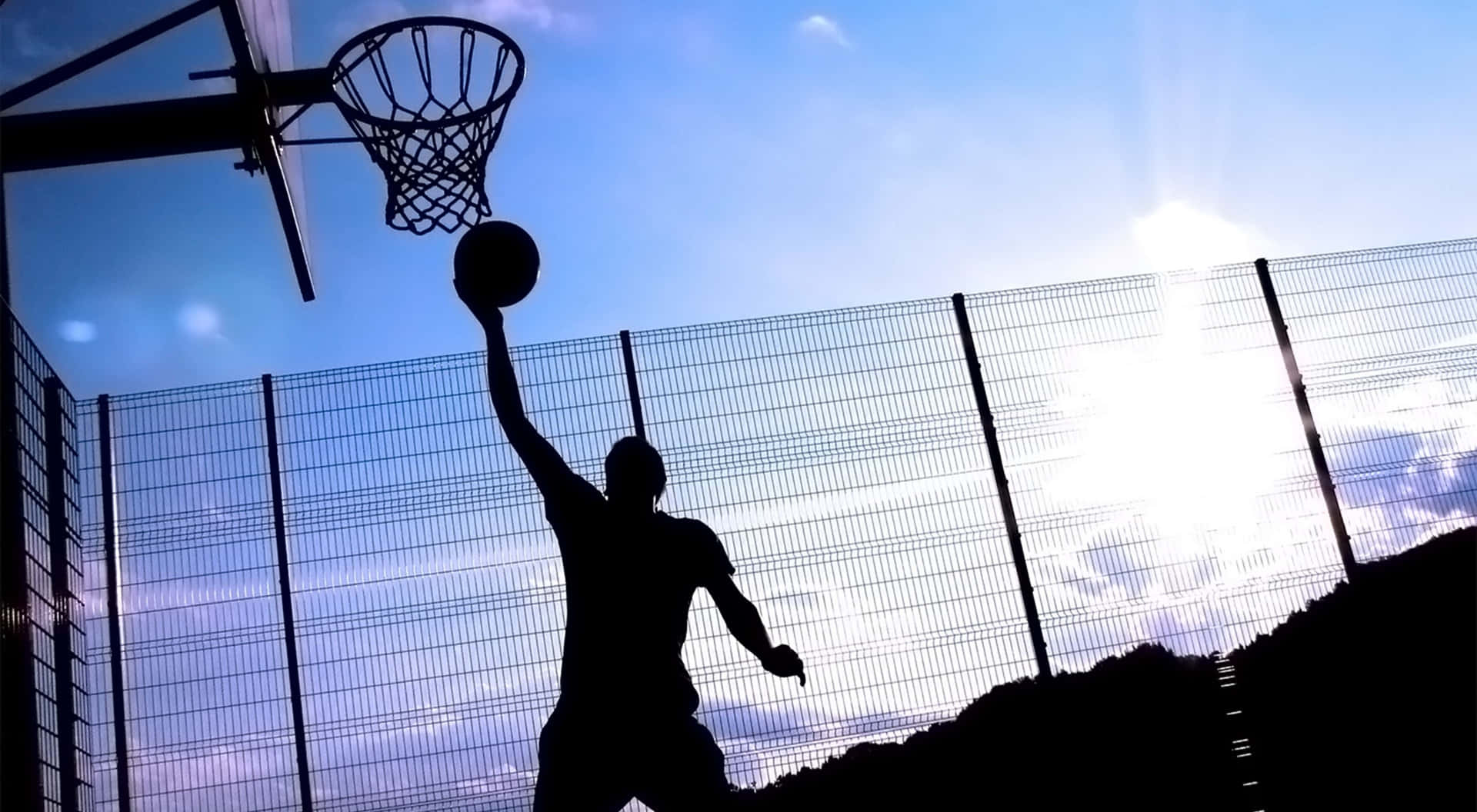 Basketball Glows On The Court Background