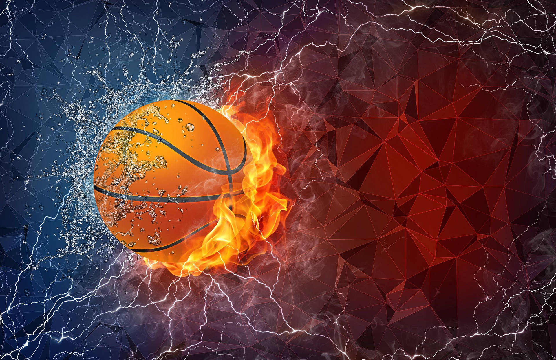 Basketball On Water And Fire Background