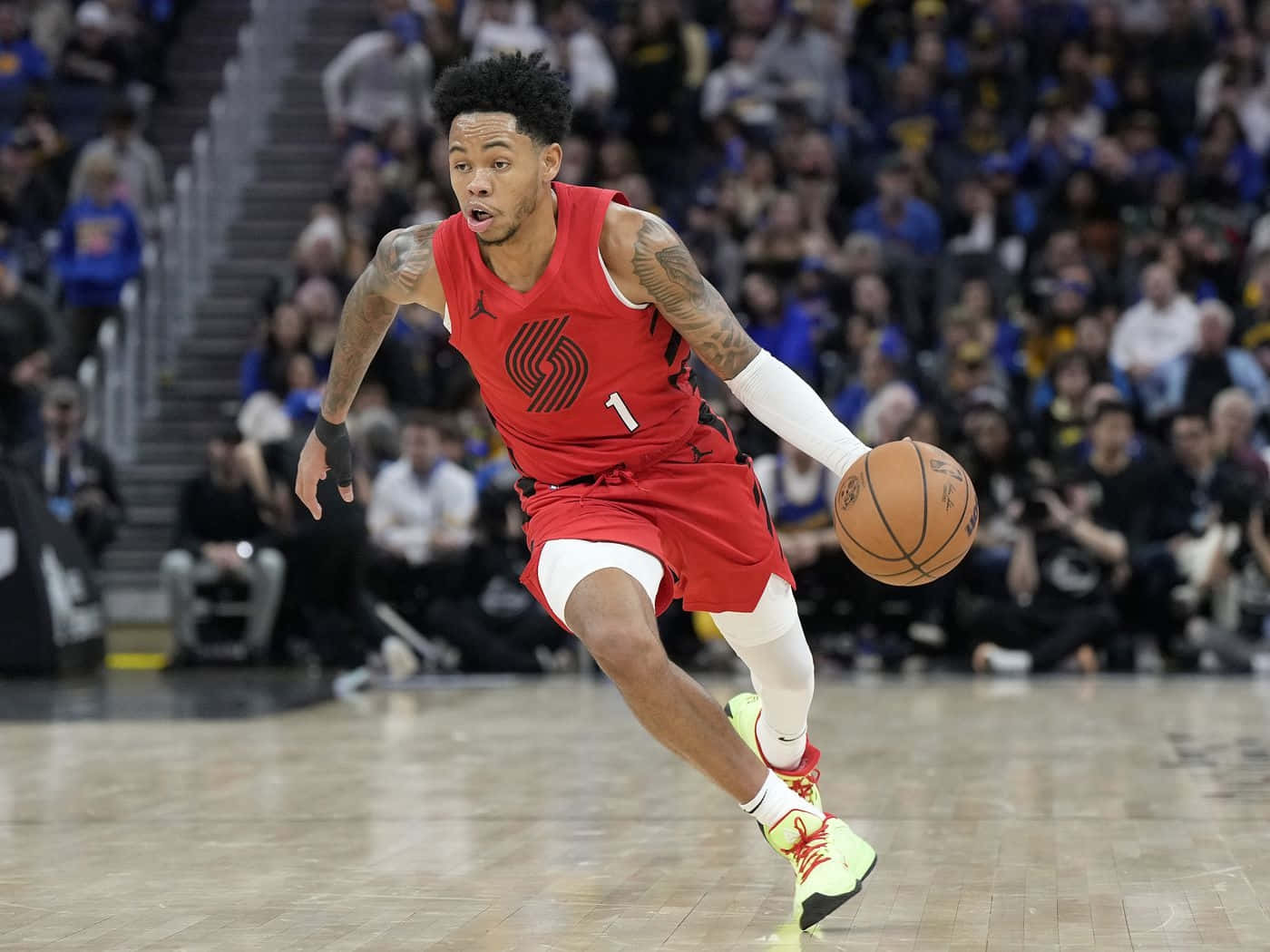 Basketball_ Player_ In_ Action_ Dribbling Background