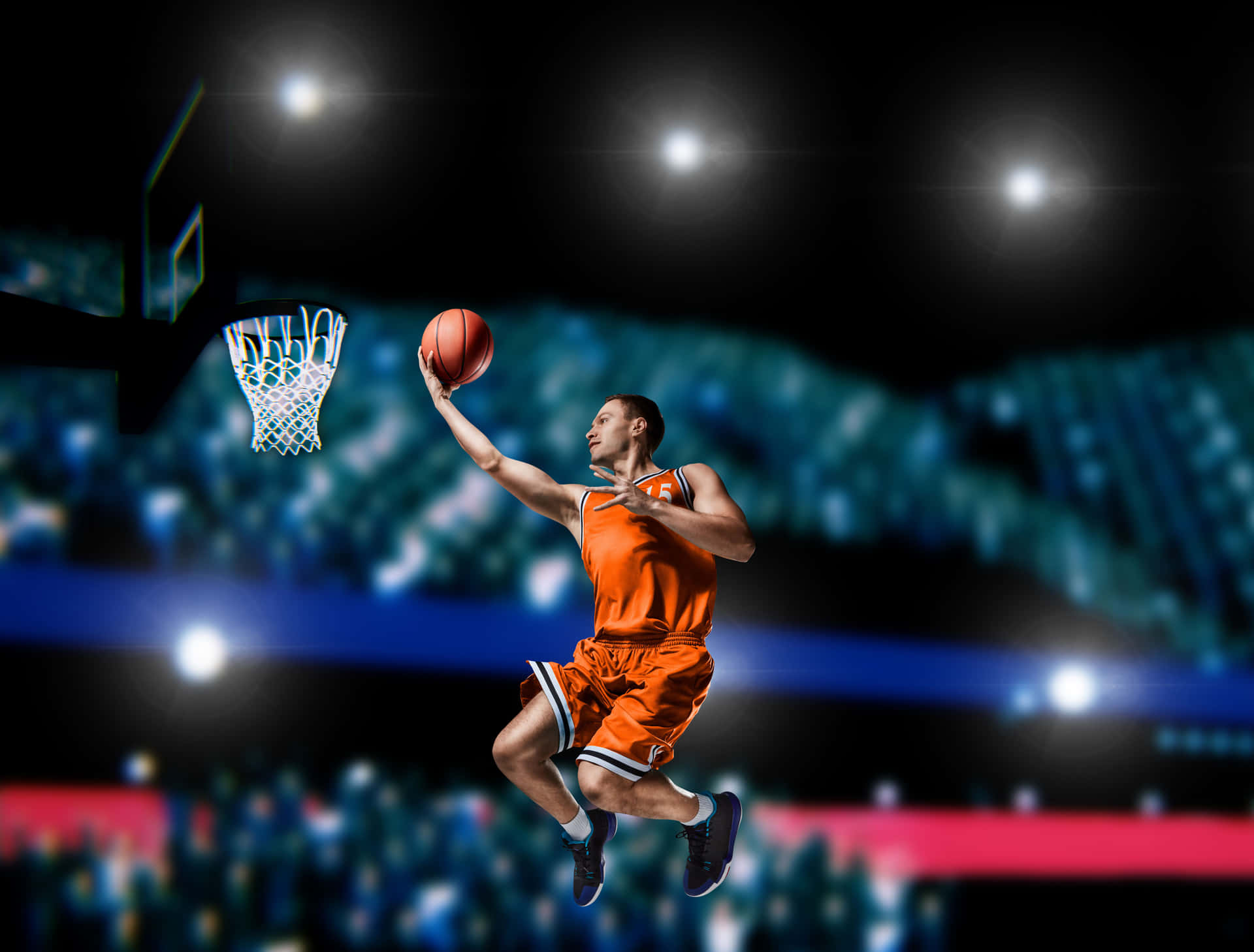 Basketball Player Mid Air Shot Background