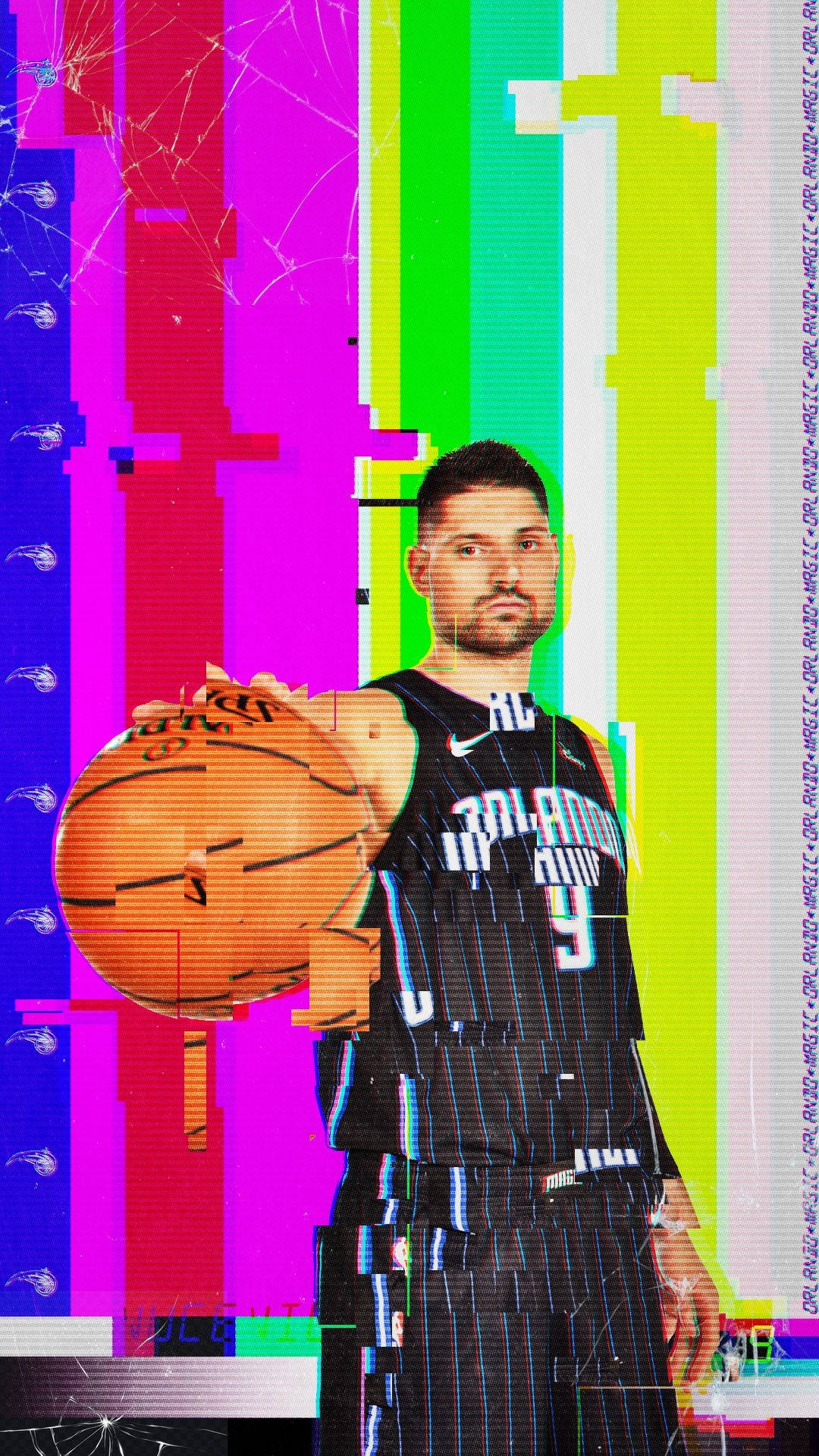 Basketball Player Nikola Vucevic Orlando Magic Pixelated Art Background