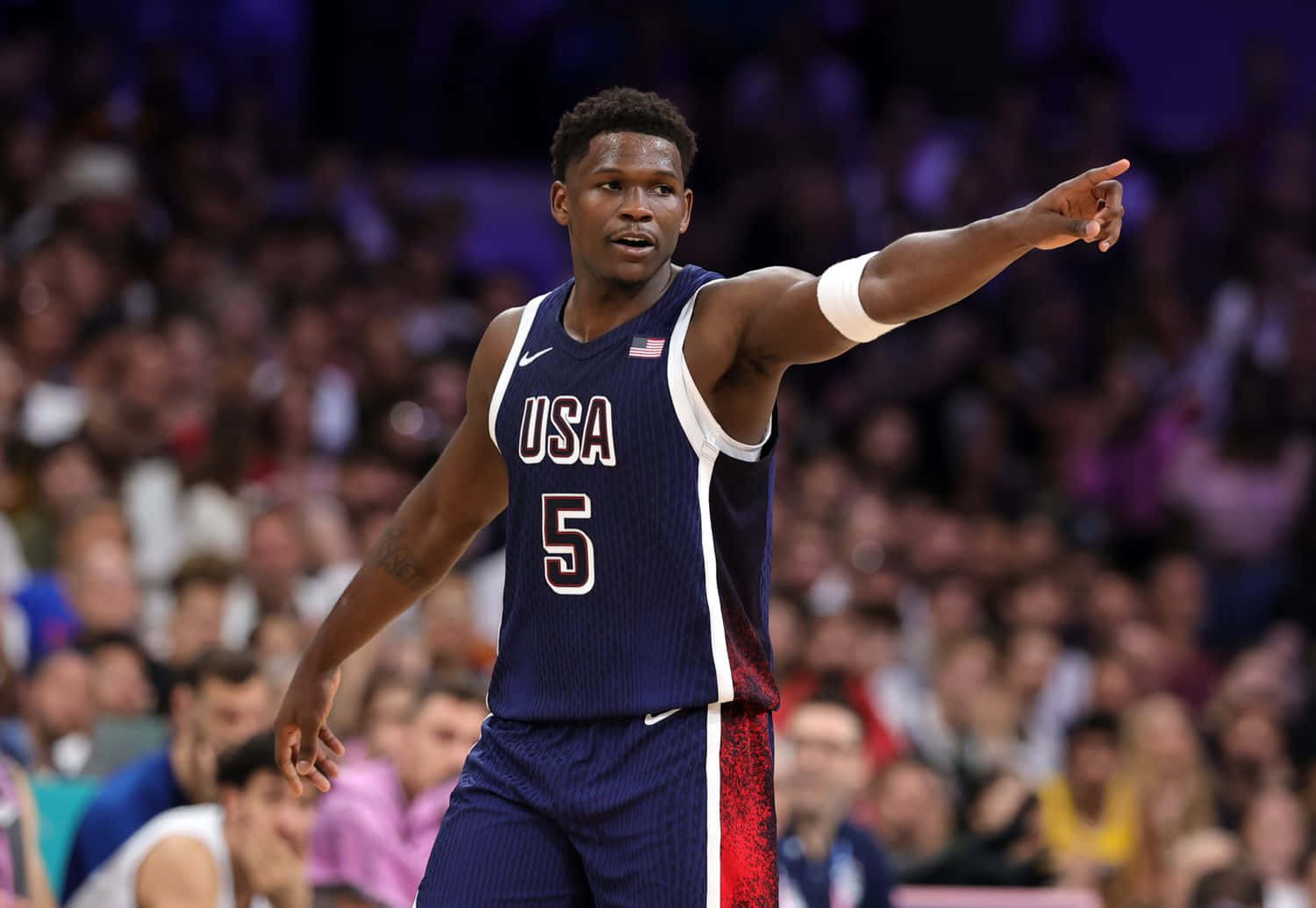 Basketball Player Pointing U S A Jersey