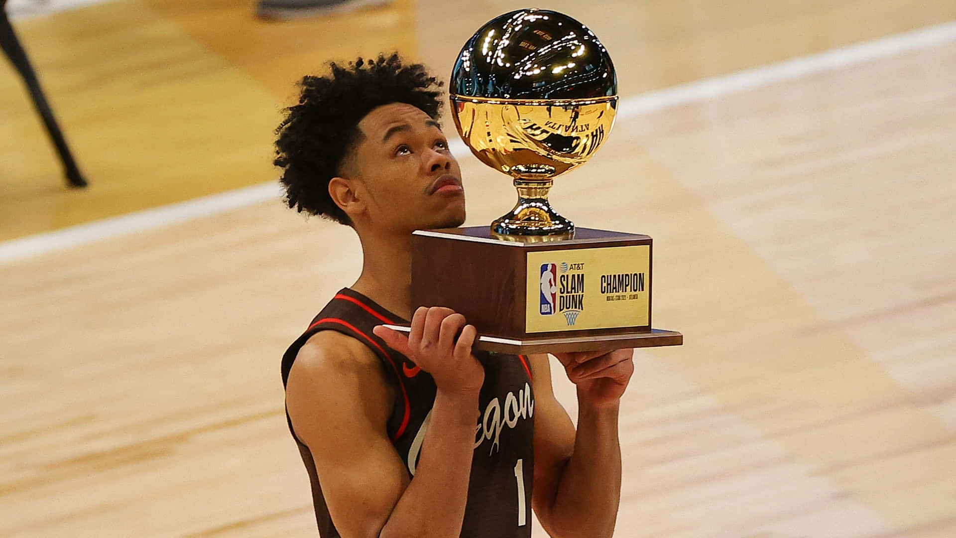 Basketball Player Slam Dunk Champion Trophy Background
