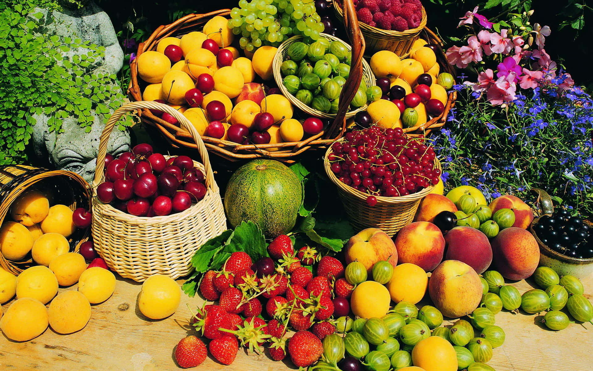 Basketful Harvest Of Fruits And Vegetables