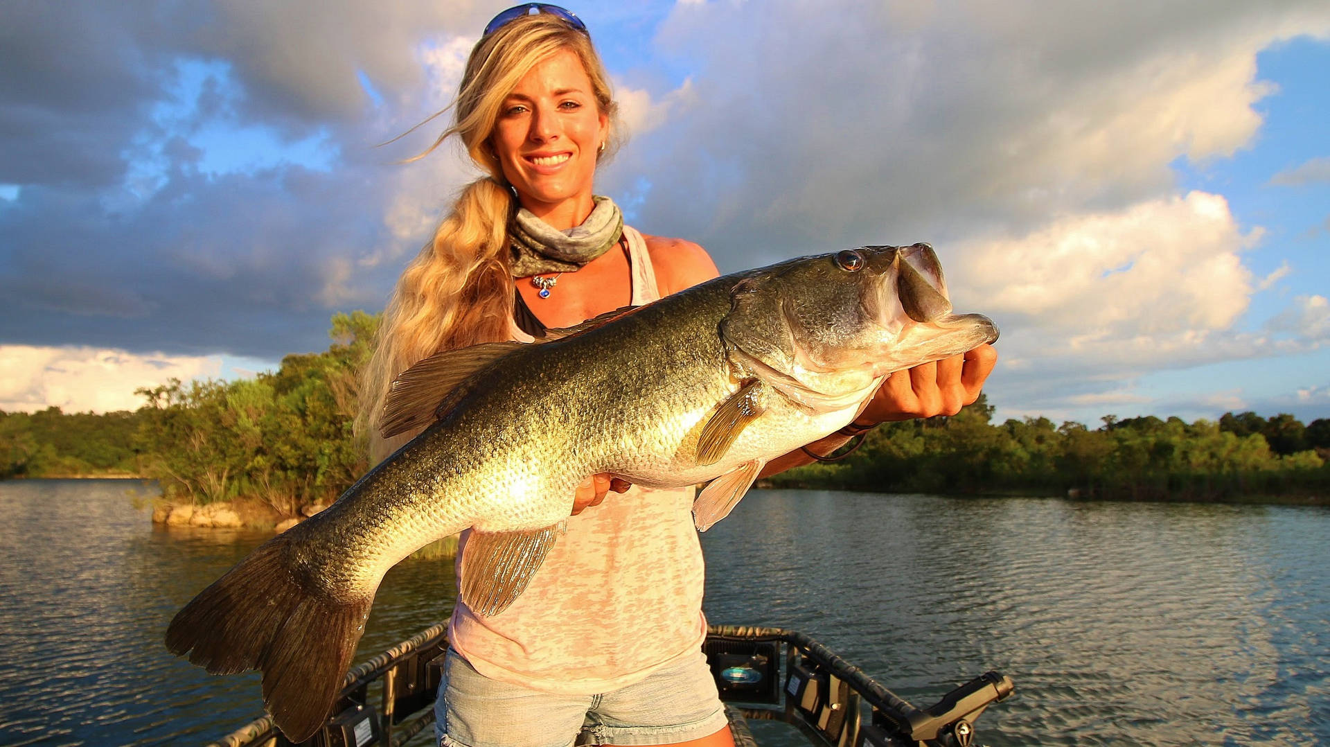 Bass Fishing Woman Background