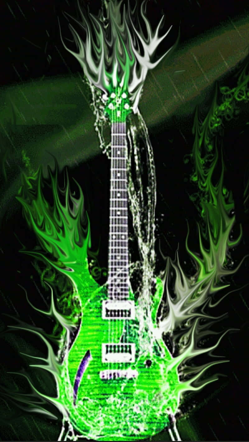 Bass Guitar Green Flame Neon Art Mobile