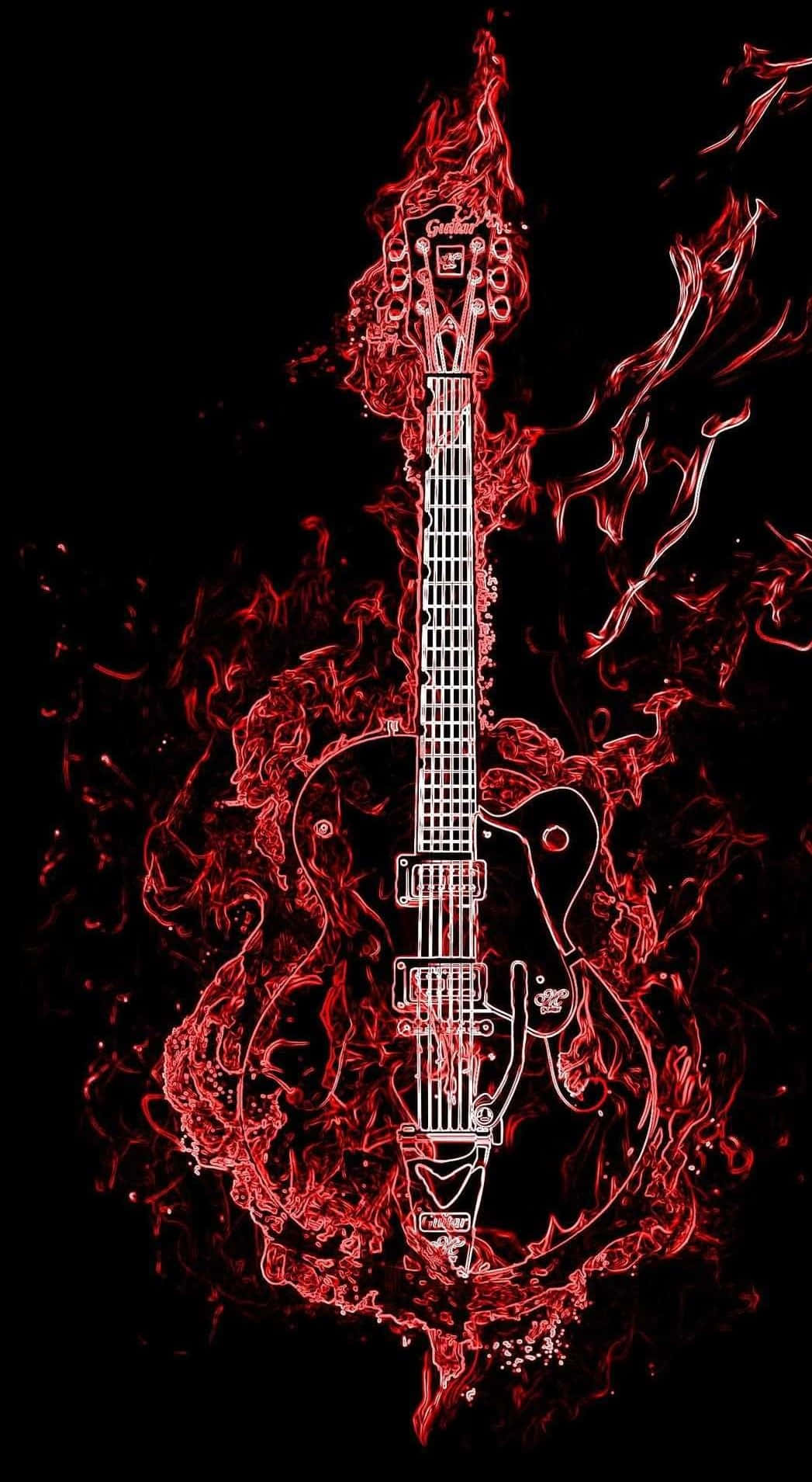 Bass Guitar Sketch Flame Black Mobile Background