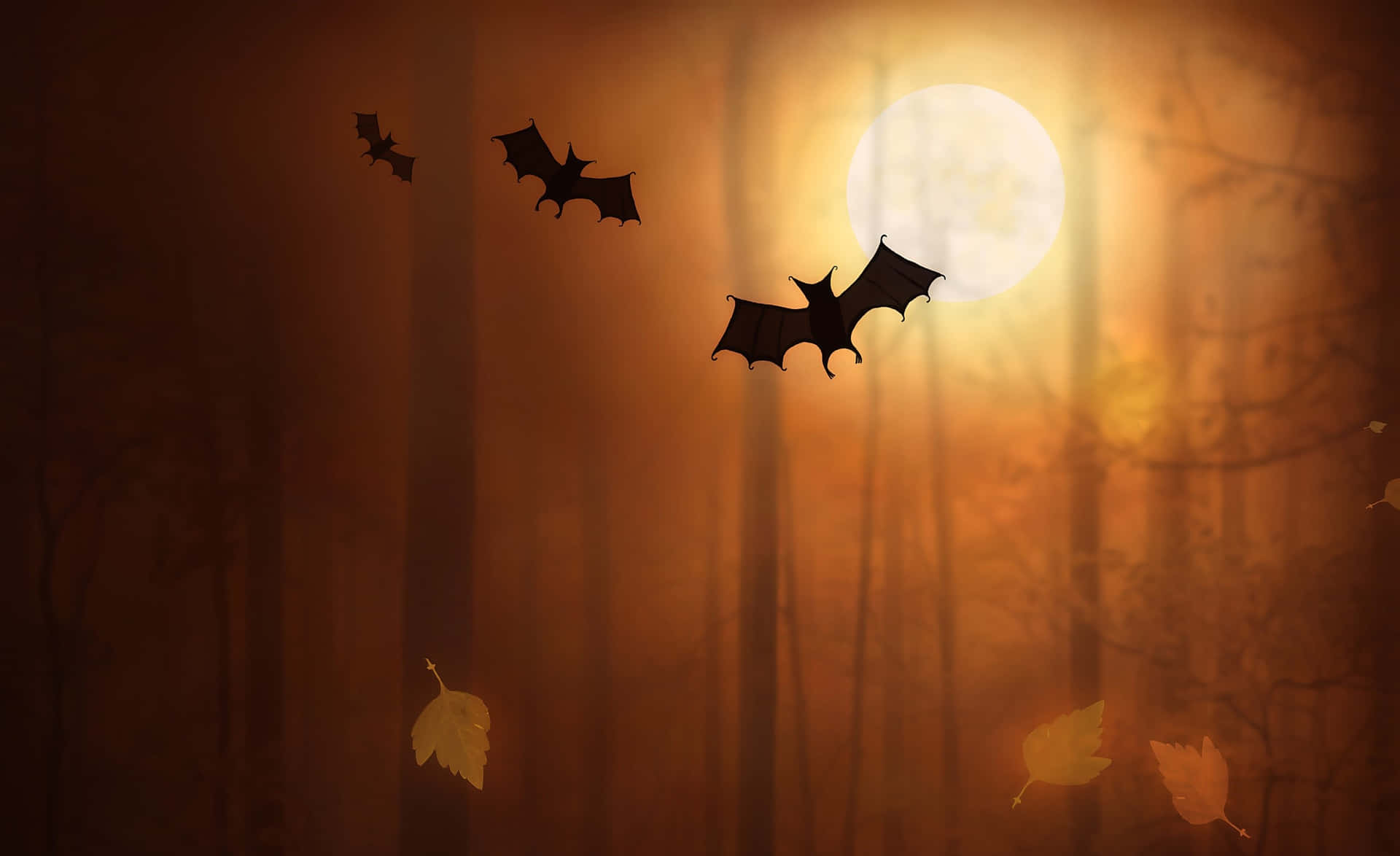Bat Flying At Night Forest Background