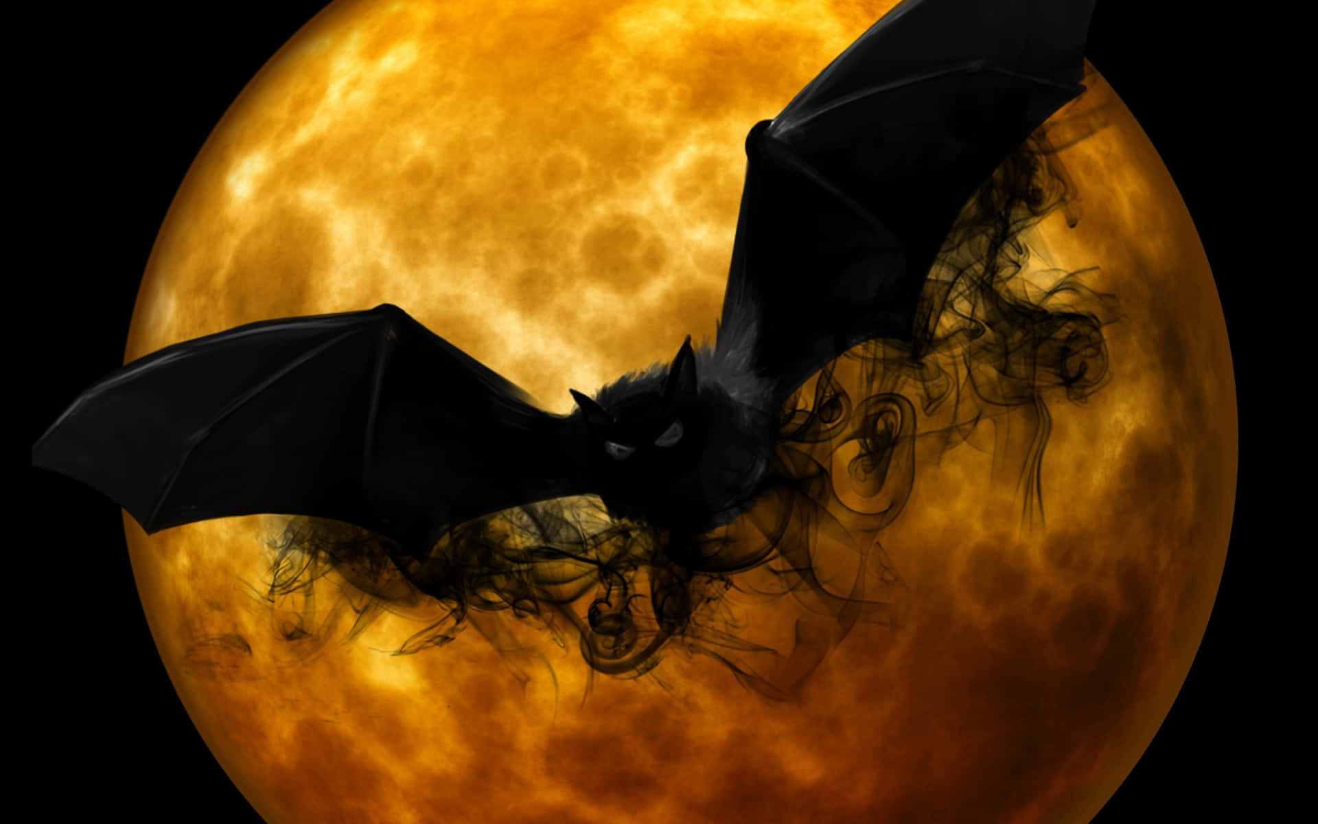 Bat Flying In Yellow Moon Background