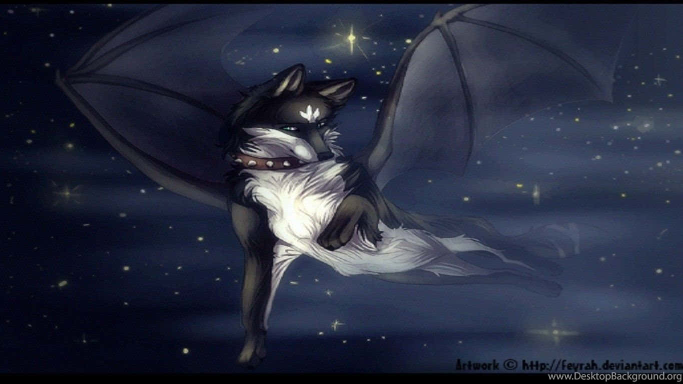 Bat Winged Wolf Night Sky Background