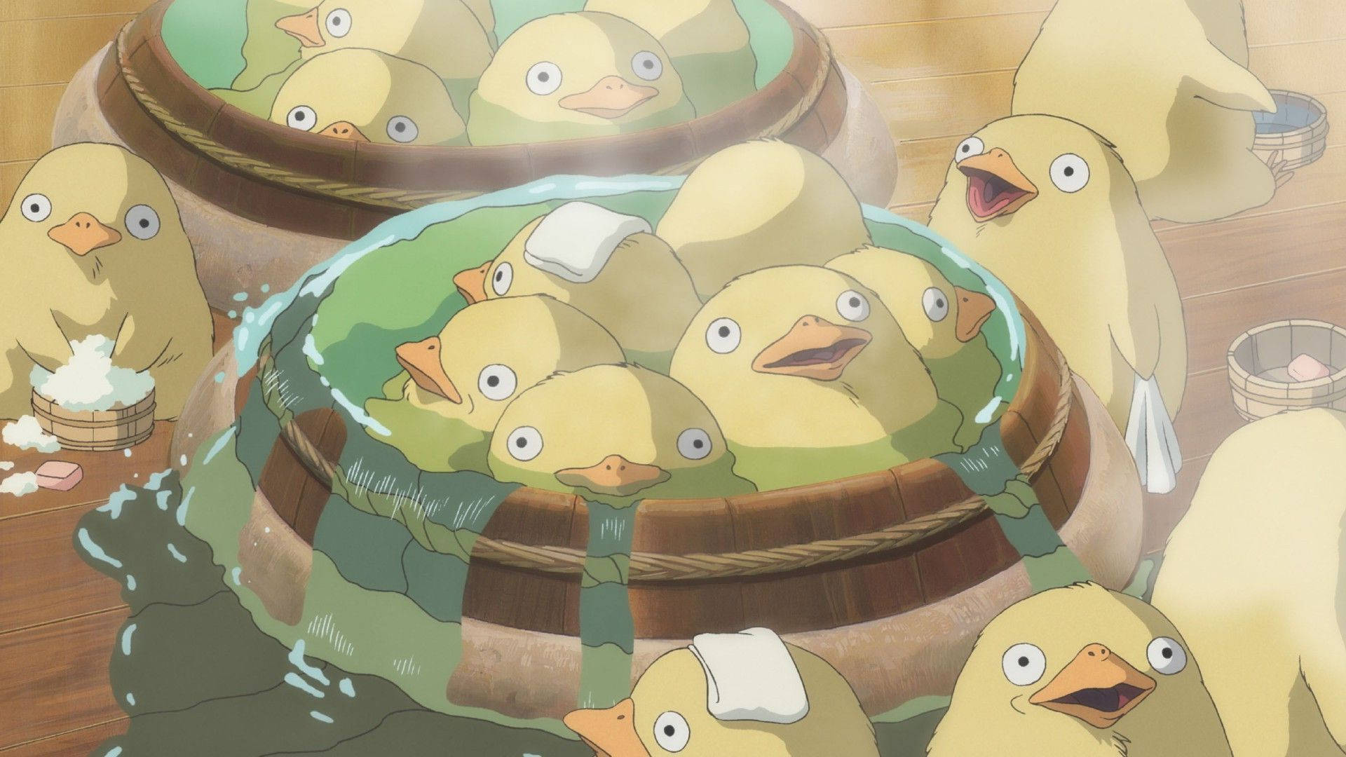 Bathing Ducks From Spirited Away Background