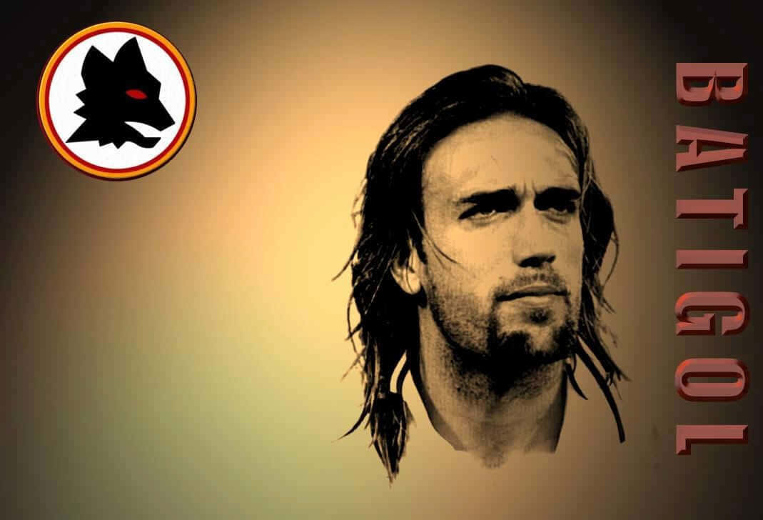 Batigol Gabriel Batistuta With As Roma Logo Poster Background