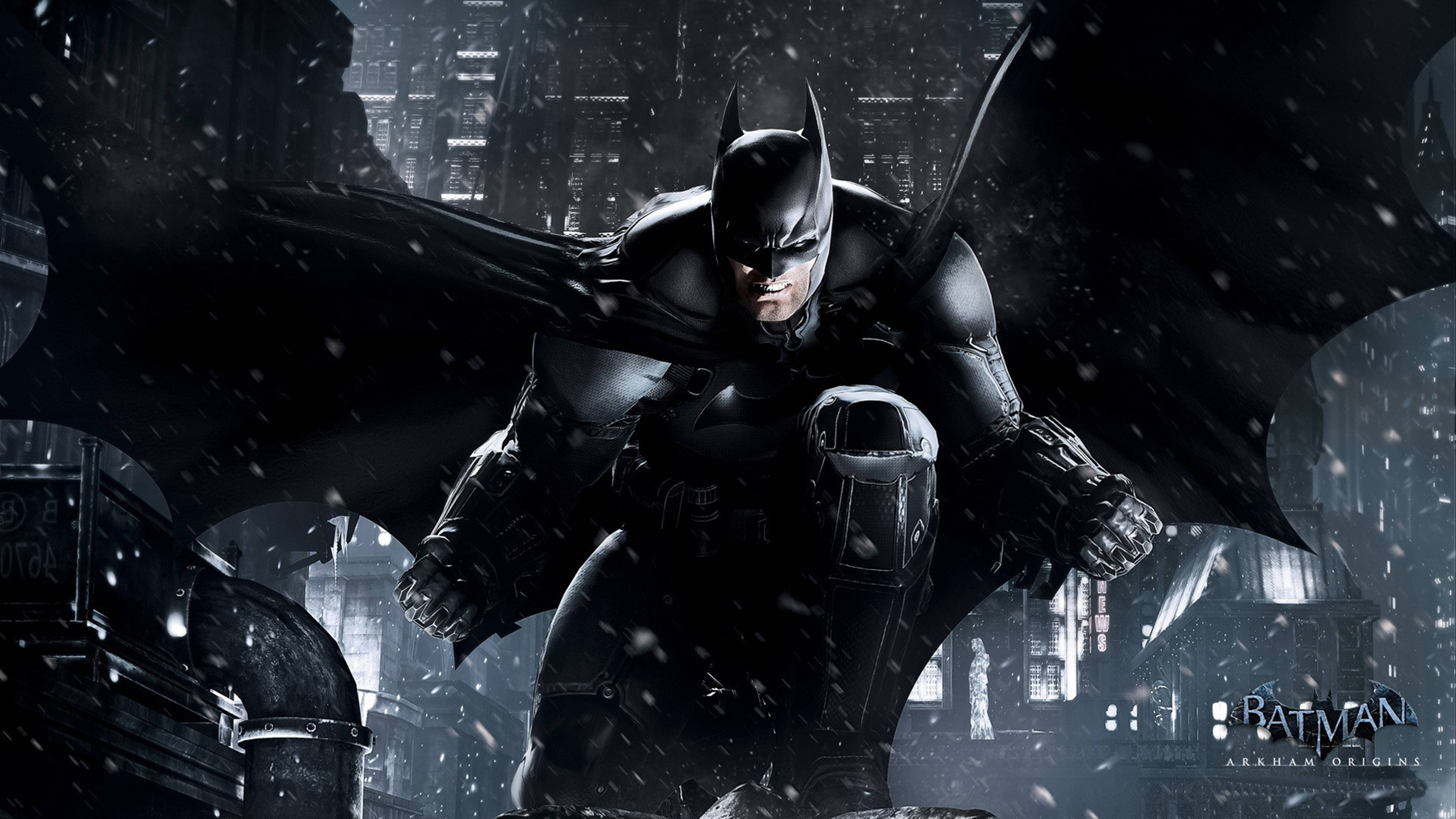 Batman Amidst The Snowfall In Arkham - An Epic 4k Image From Batman Arkham City