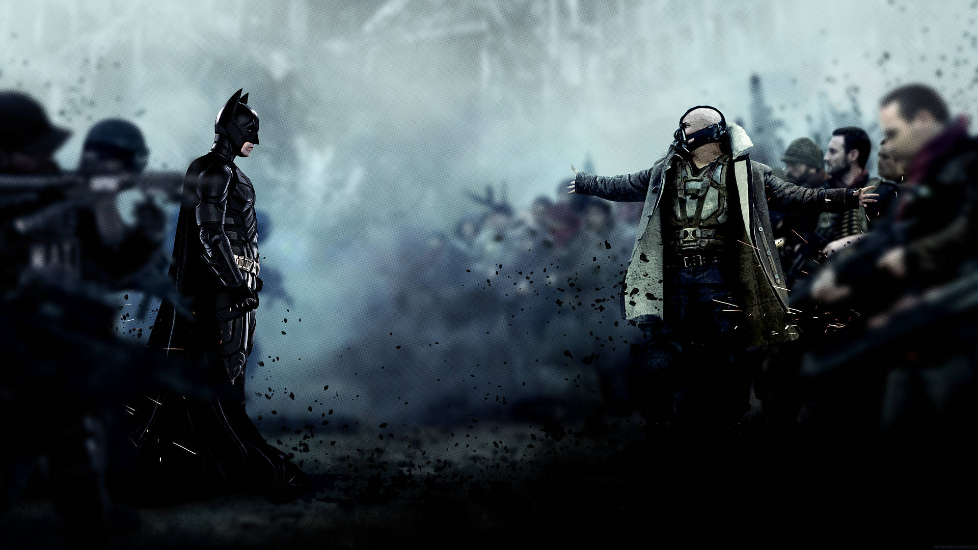 Batman And Bane Clash In The Dark Knight Background