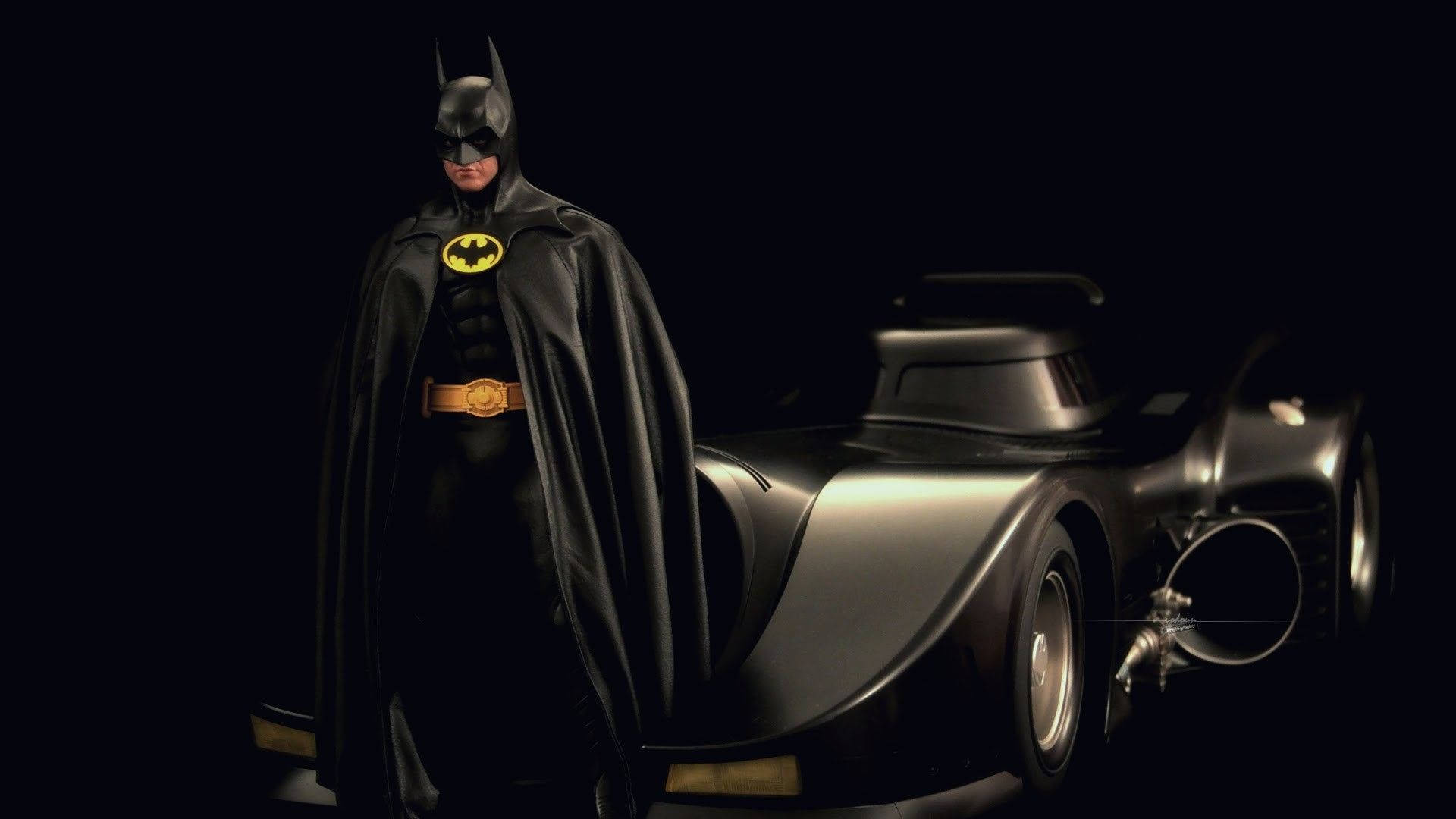 Batman And Batmobile In Darkness Background