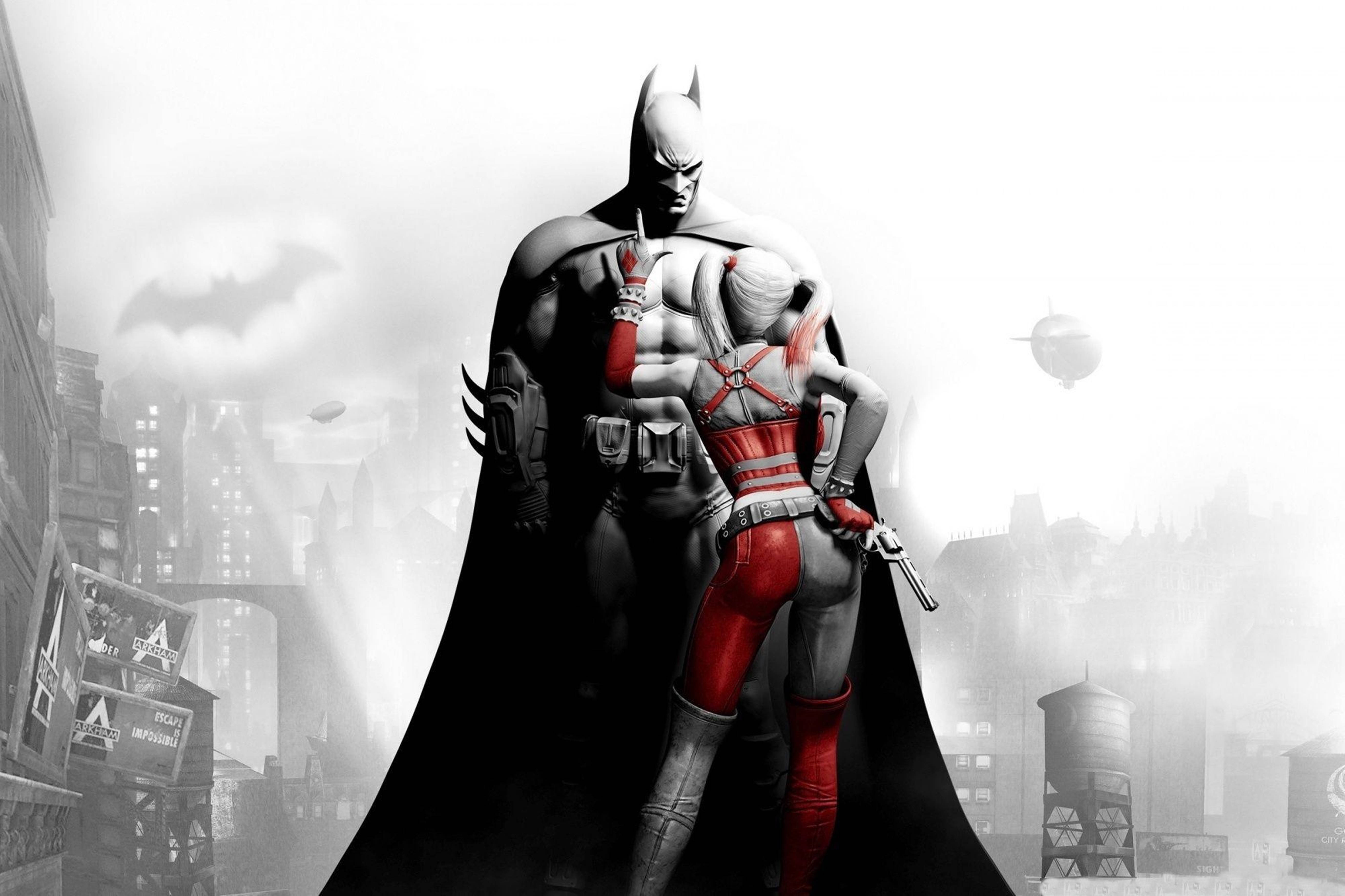 Batman And Girl With Gun Arkham City 4k Background