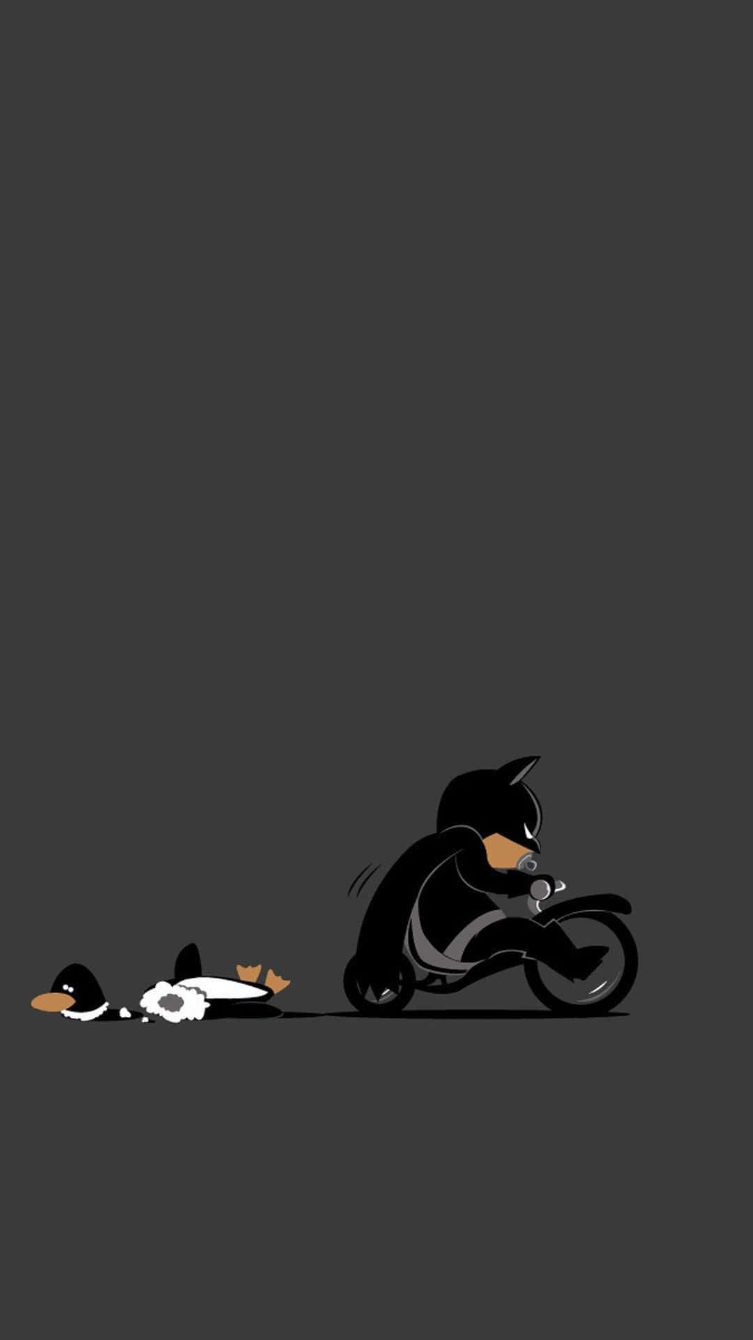 Batman And Penguin On A Motorcycle Background