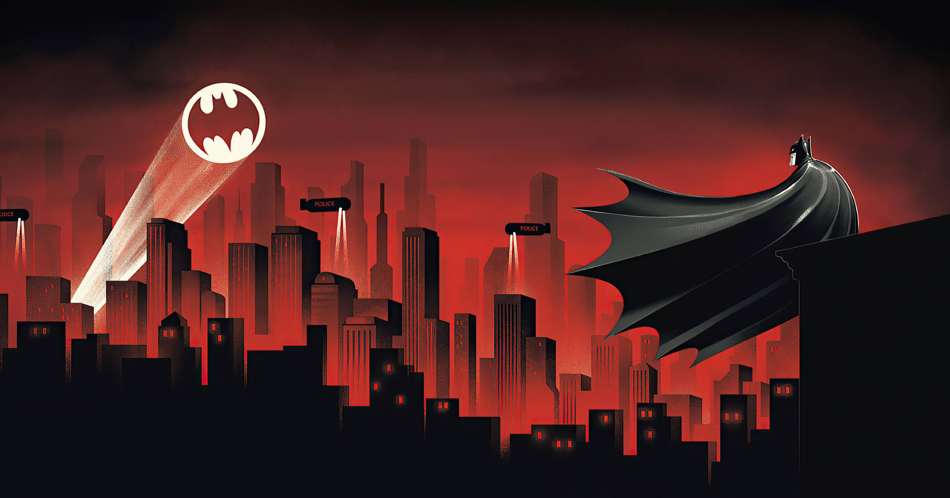 Batman Animated Red City Spotlight Desktop