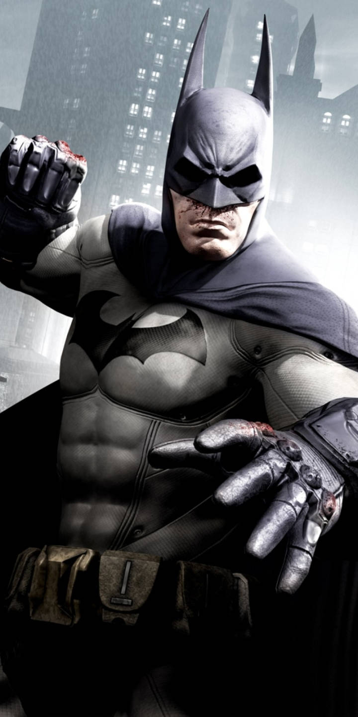 Batman Arkham Iphone With A Bloodied Fist Background