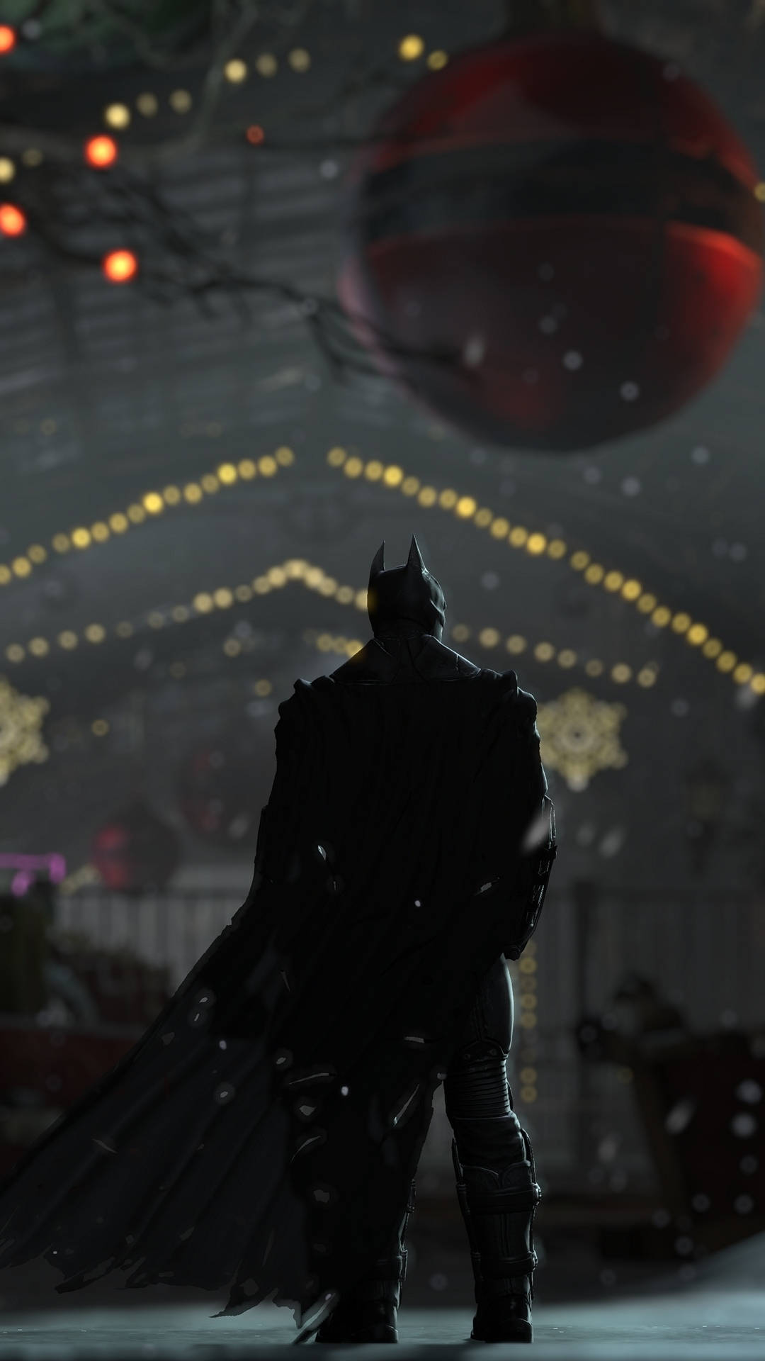 Batman Arkham Iphone With Fairy Lights Background