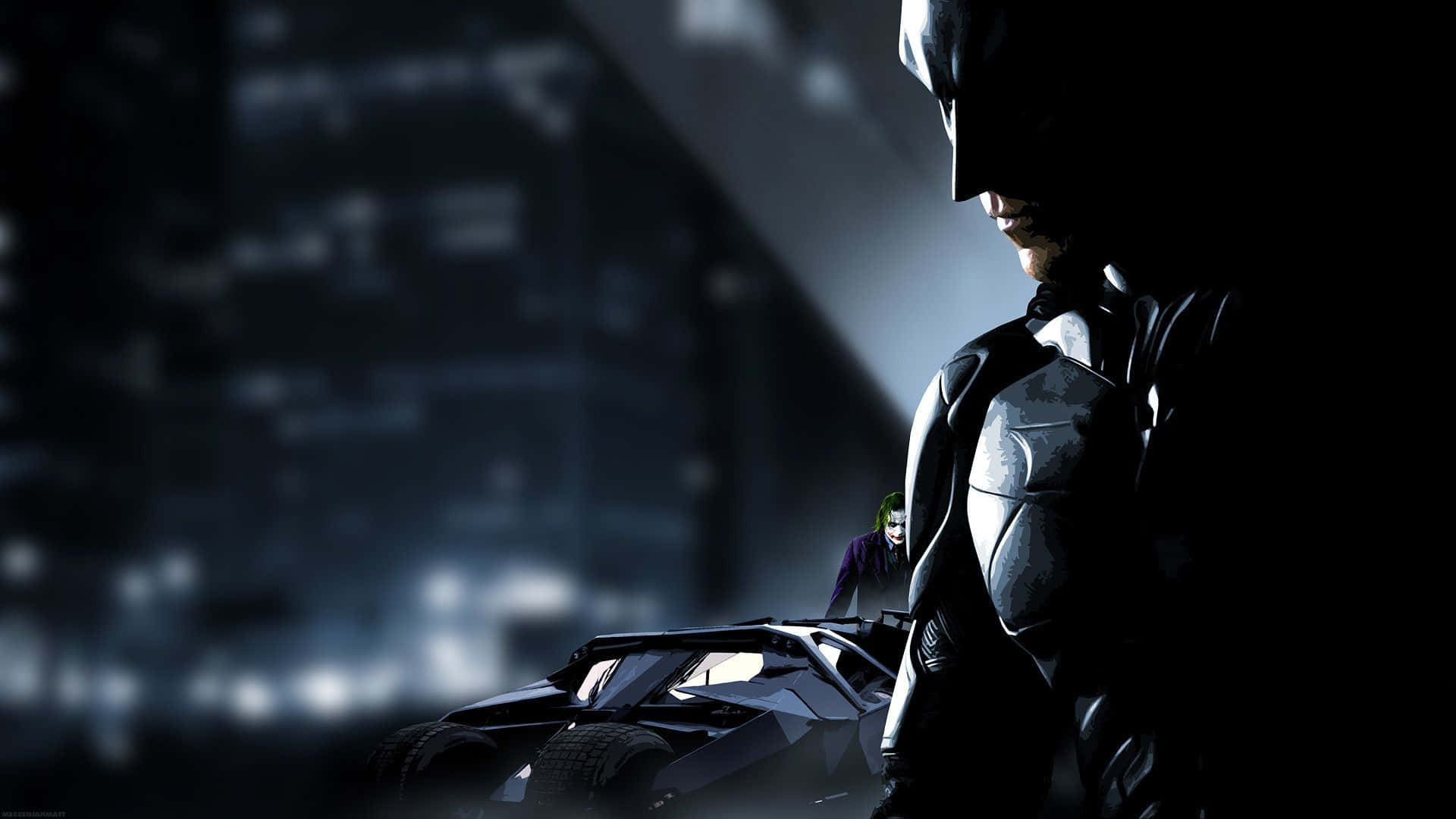 Batman Car Joker Standing Background