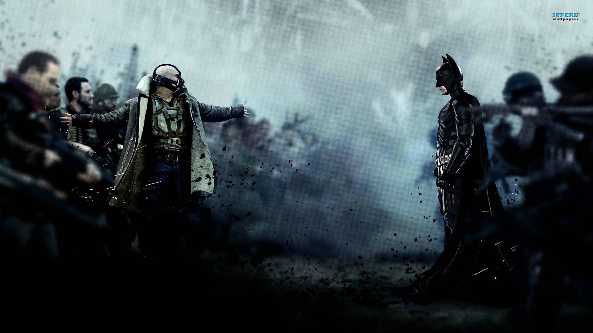 Batman Facing Dark Knight On A Dark Screen Background