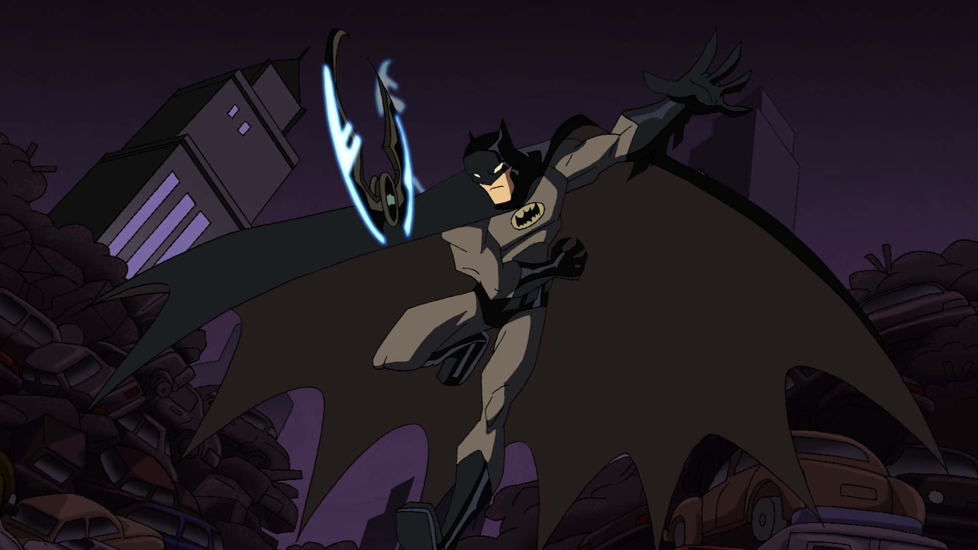 Batman Facing Off The Criminals In Gotham City Background