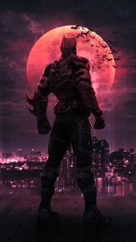 Batman Facing Red Moon Arkham City Iphone Background