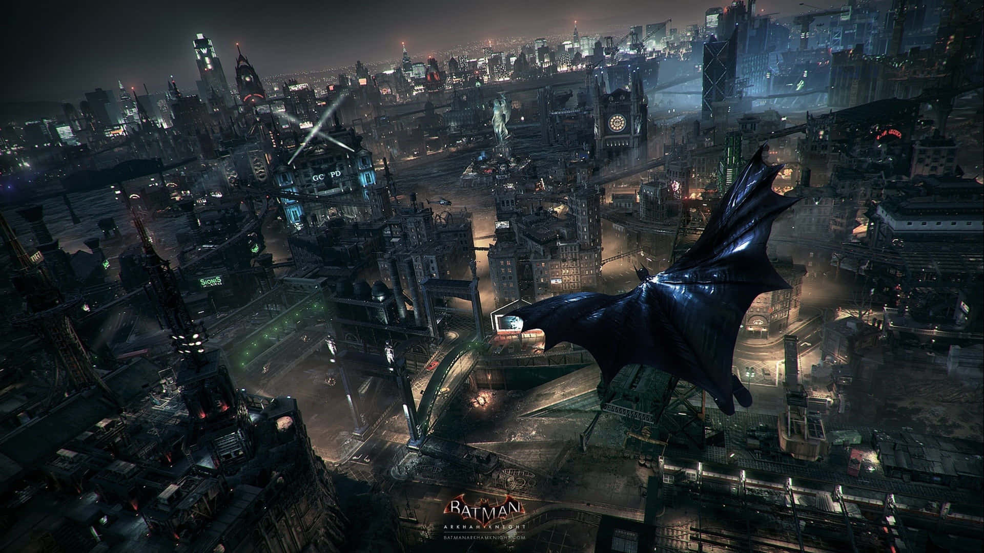 Batman Gliding Over Arkham City Night