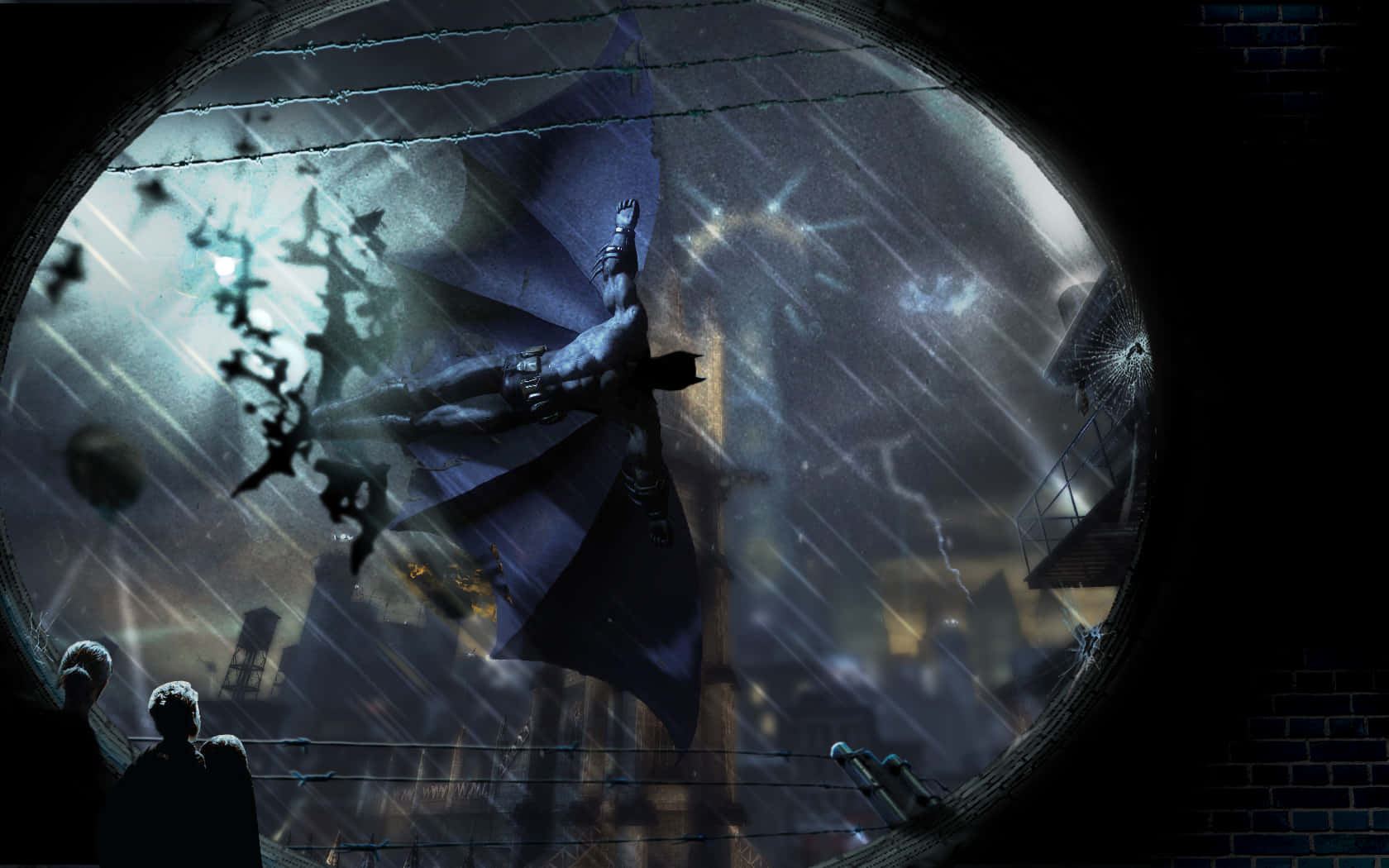 Batman Gliding Through Arkham City Night Background