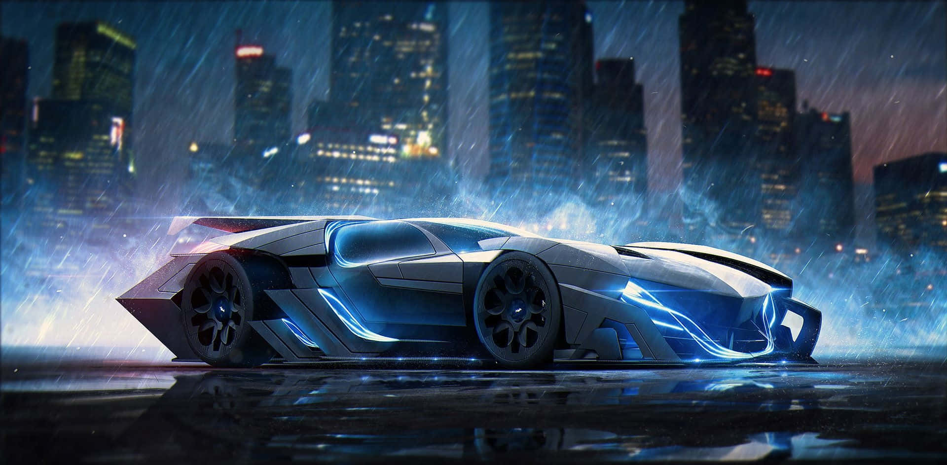 Batman Monster Car Falling Rain Background
