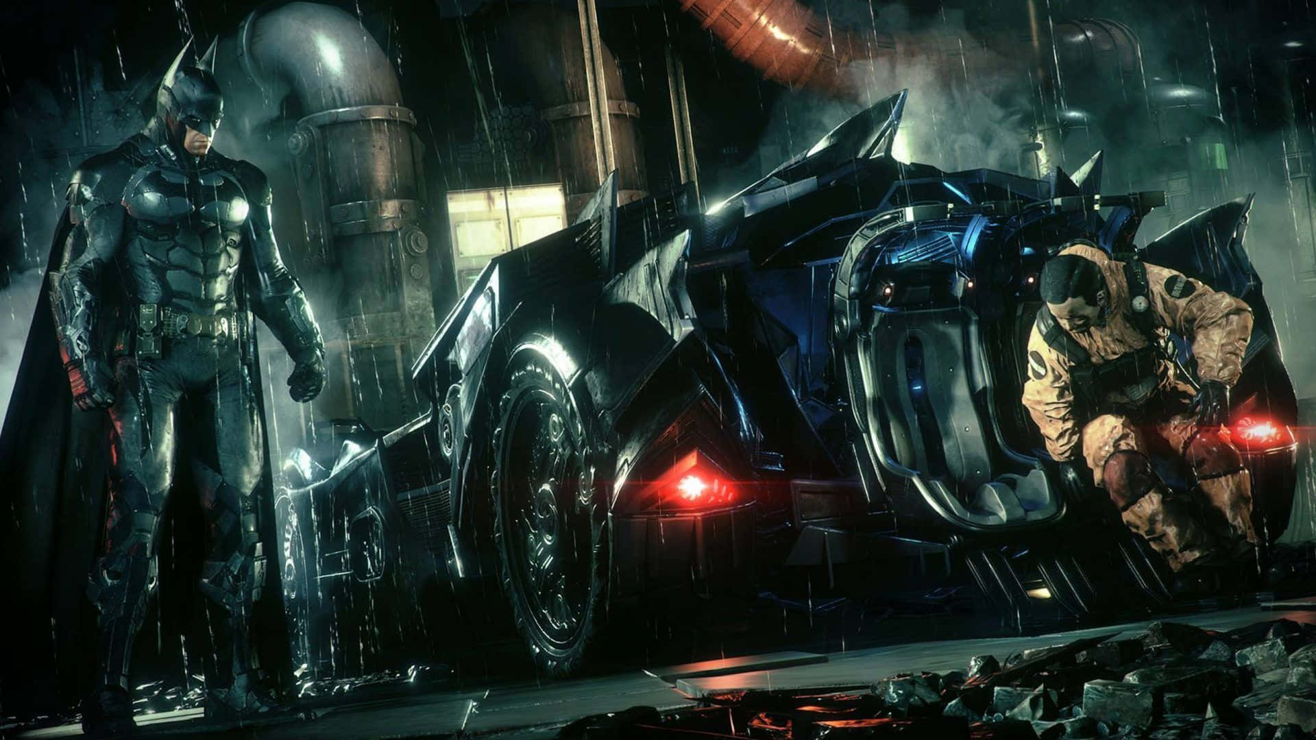 Batman Monster Car Rainy Night Background
