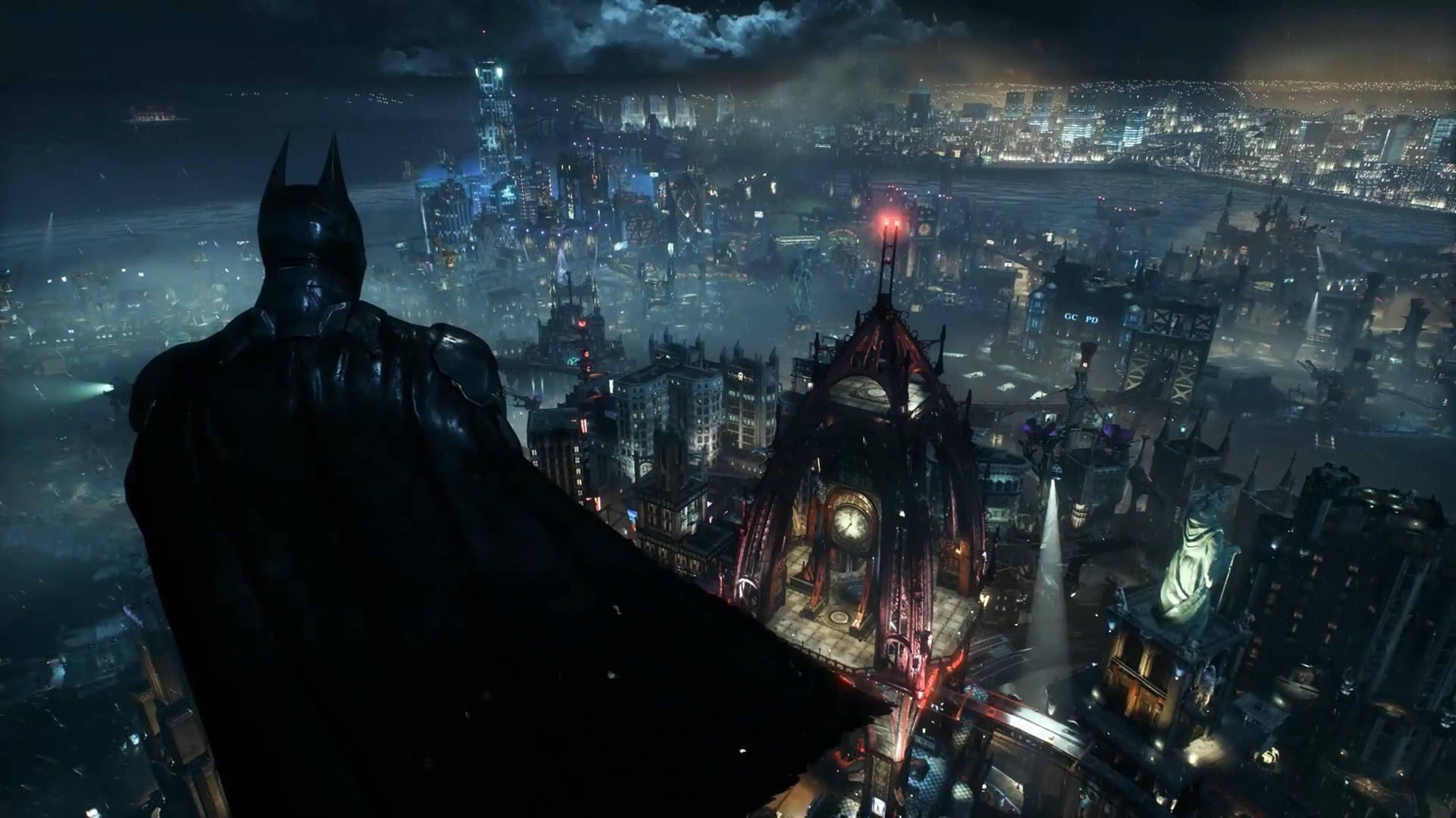 Batman Overlooking Arkham City 4k Background